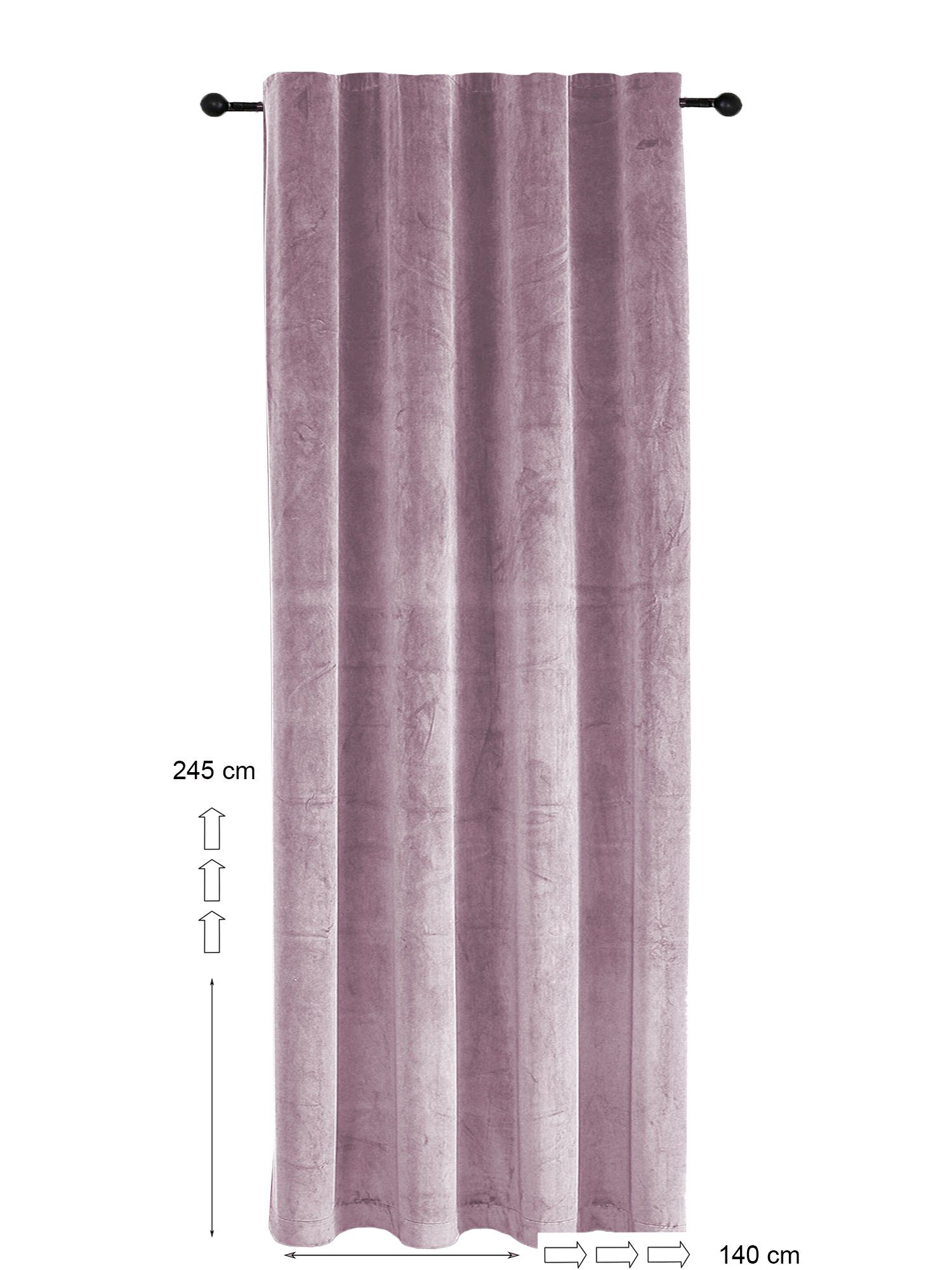 Kräuselband Samt blickdicht, Deko, 140x245 St), Altrosa Vorhang und Kräuselband (1 Verdunkelung weich Haus Polyester cm Gardine