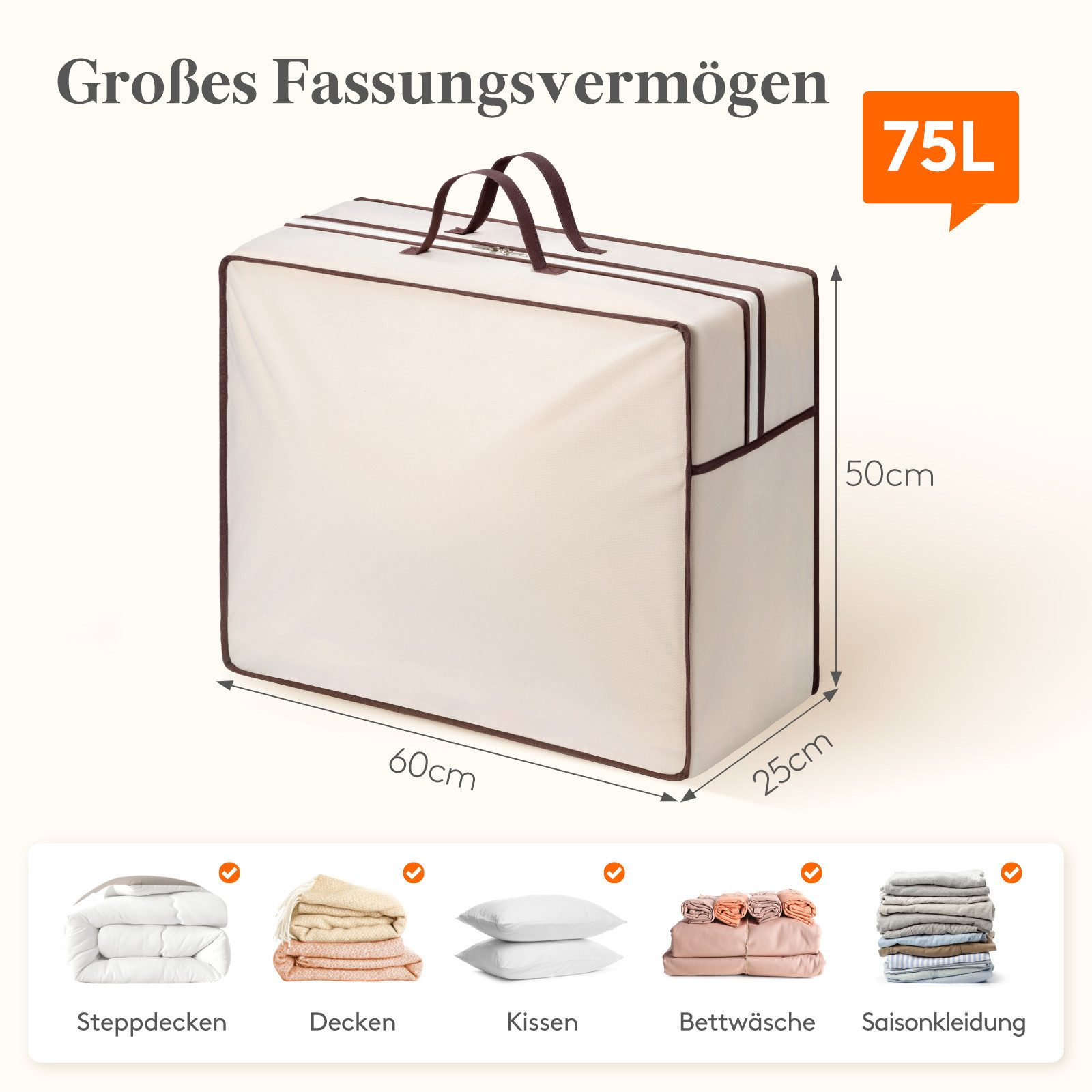 Lifewit Aufbewahrungsbox Aufbewahrungstasche 75L Bettdecken verstärkte Griffe Reißverschlüsse (2 St) – Bild 3 von 5