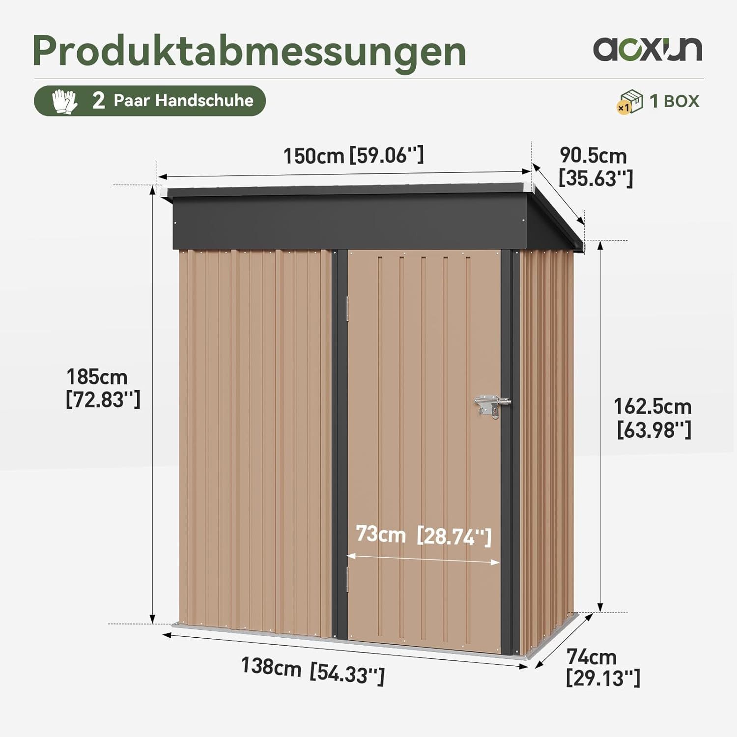 AOXUN Gerätehaus mit Metall 150x91x185cm, Inklusive Bodenrahmen, Schwarz, BxT: 150x88 cm, (1 St), Haken oder Aufbewahrungssysteme anbringen, um Dinge zu organisieren.