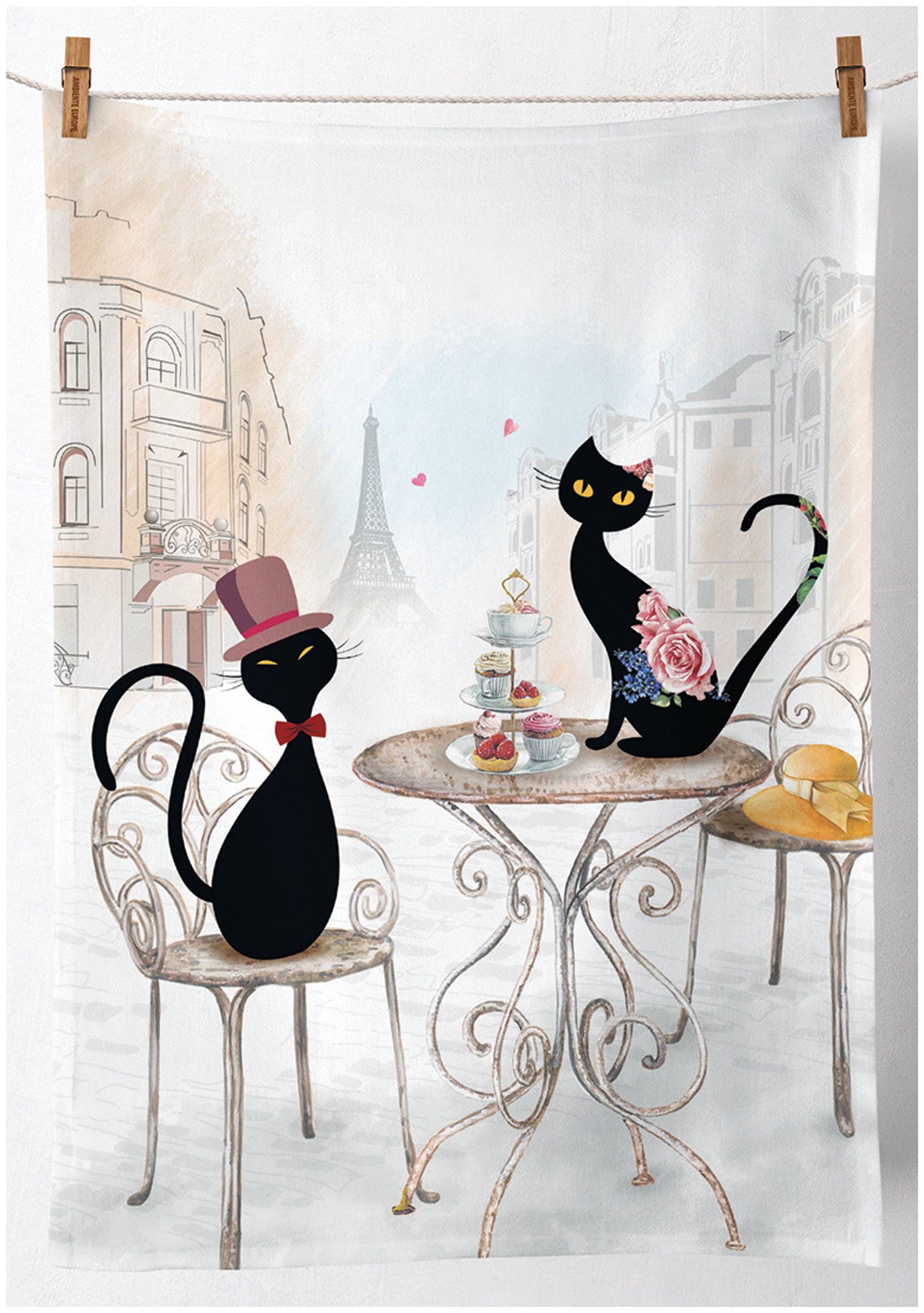 Ambiente® Geschirrtuch Cats in Paris, (2-tlg., 2-teilig), Geschirrtücher ca.50x70cm Baumwolle