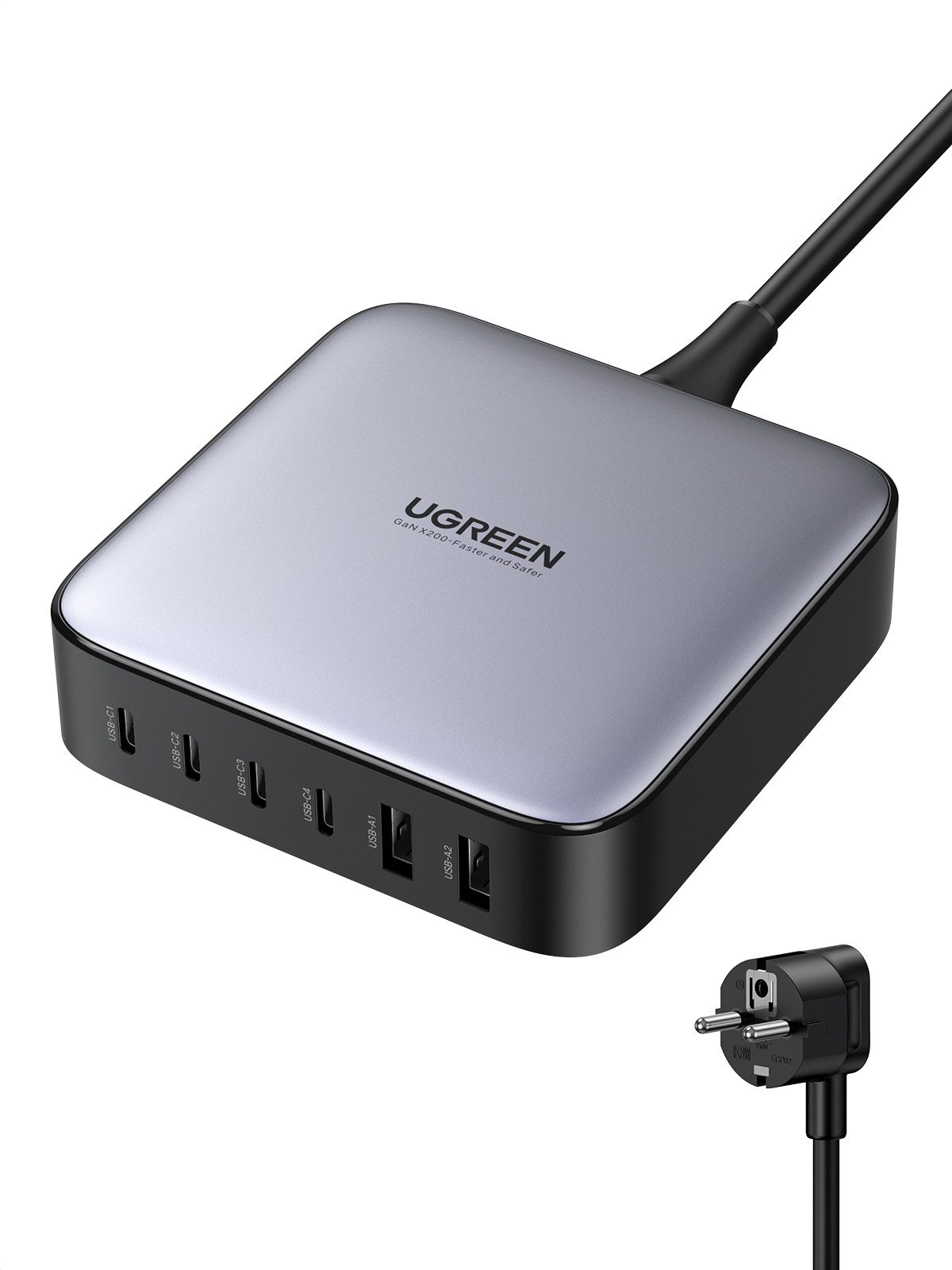 UGREEN Nexode - Netzteil - 200 Watt - 6 Ausgabeanschlussstellen (2 x USB, 4 x Smartphone-Ladegerät