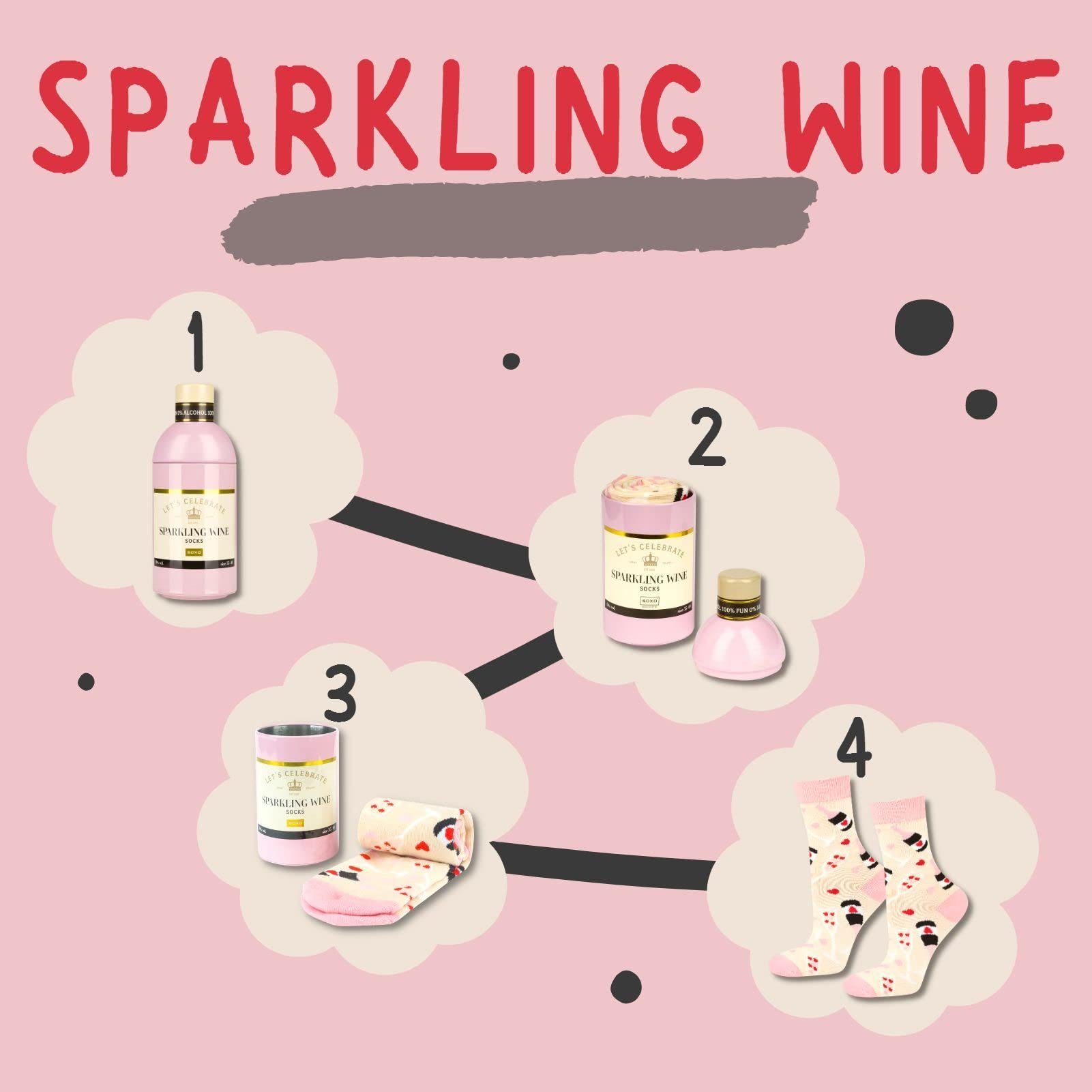 1-Paar, Wine Frauen 35-40EU Sparkling Socken (Flasche, Soxo Geschenke Damen Bunte Getränke Set) Socken Lustige Für