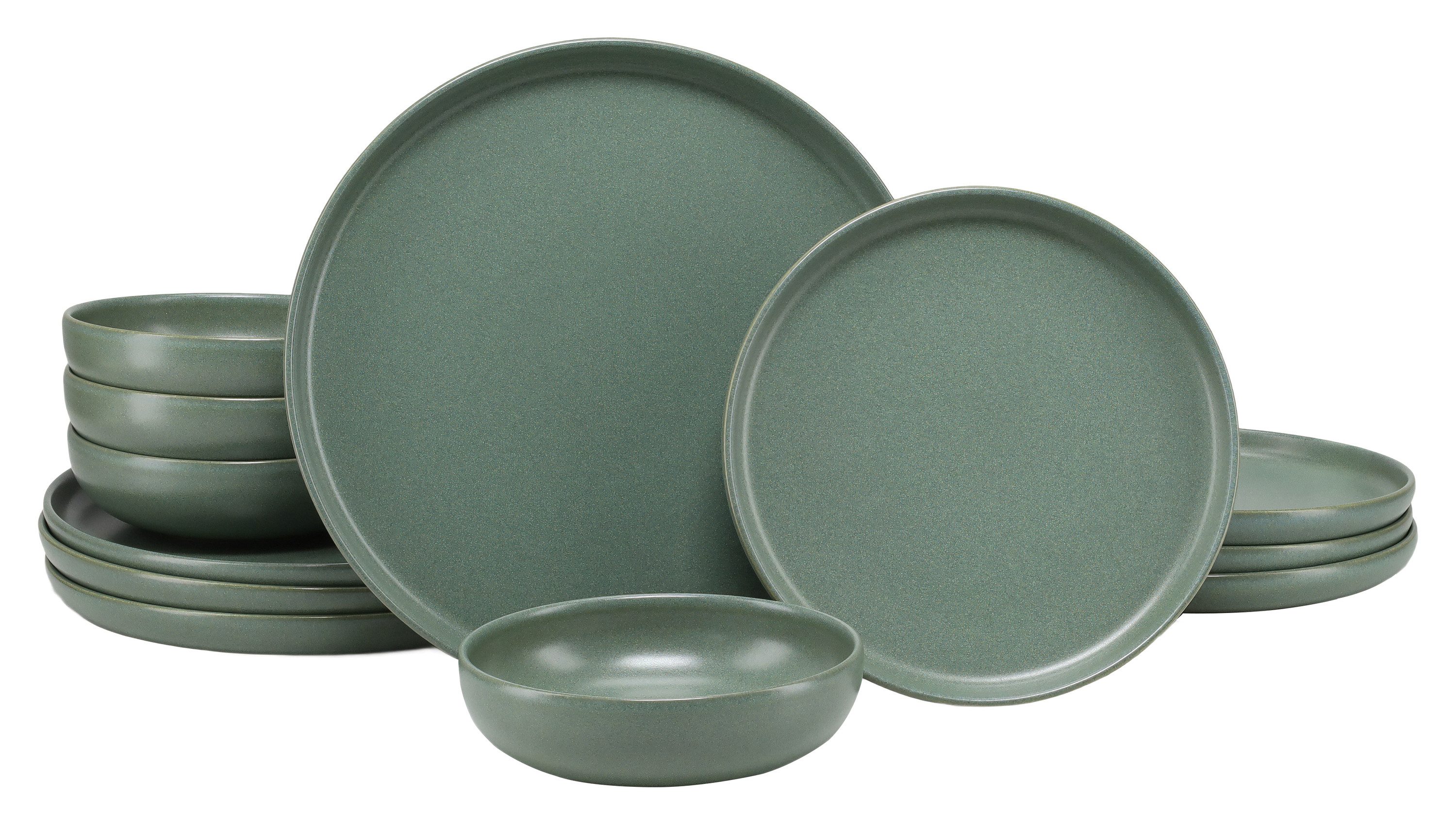 CreaTable Tafelservice Uno Green (12-tlg), 4 Personen, Steinzeug