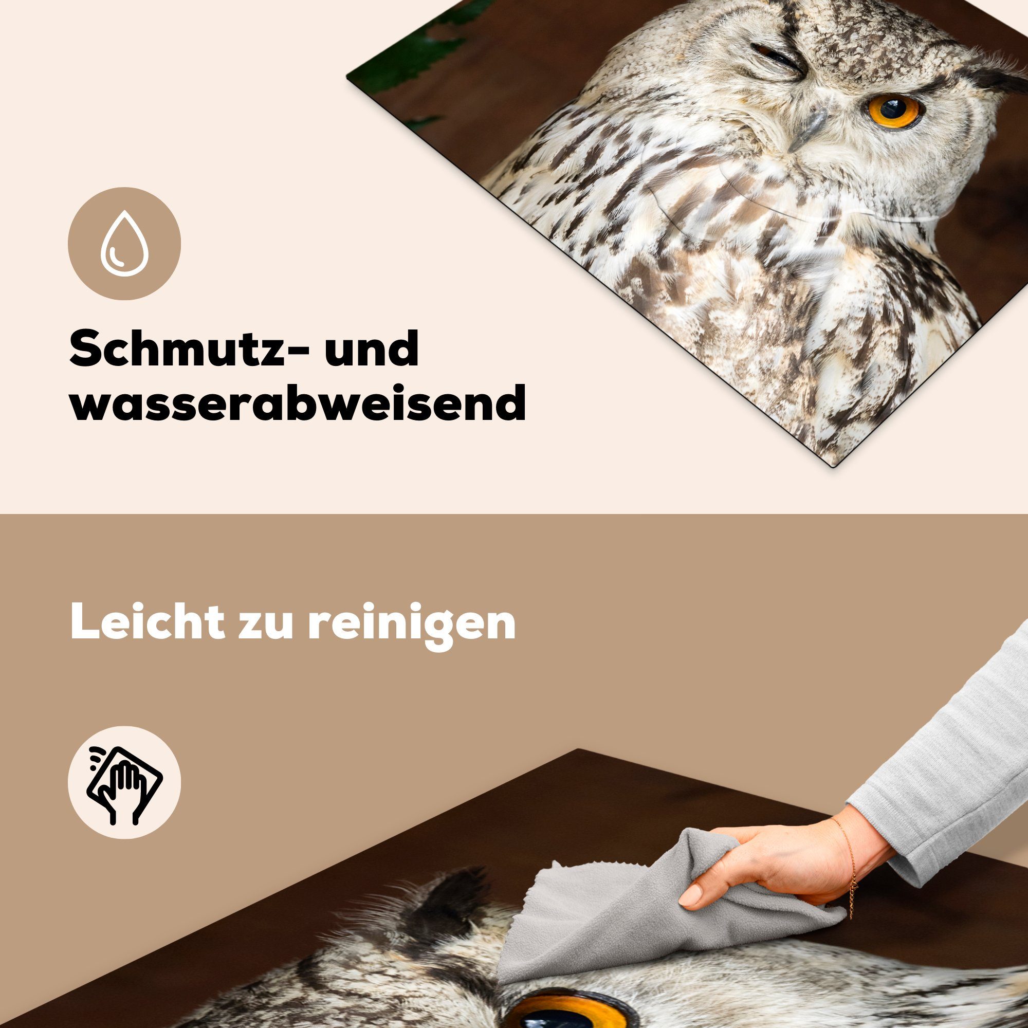 Schutz Ein Induktionskochfeld Uhu, die (1 zwinkernder MuchoWow Herdblende-/Abdeckplatte Ceranfeldabdeckung bengalischer küche, cm, tlg), Vinyl, für 71x52