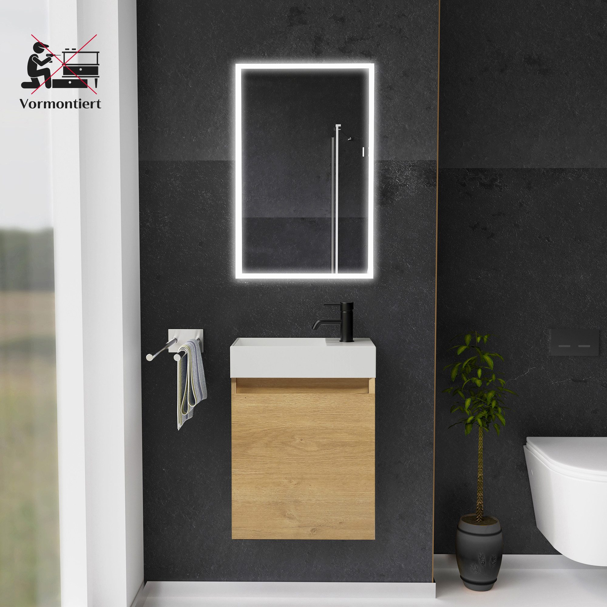 Alpenberger Badmöbel-Set Gäste WC Waschbecken mit Unterschrank - Badschrank günstig online kaufen