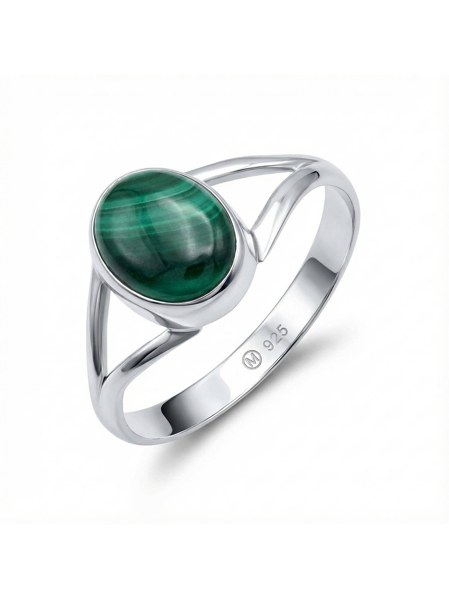 mantraroma Silberring HARDIN aus 925 Silber mit Malachit (Ring mit Schmuckbeutel), Damenring aus 925er Silber