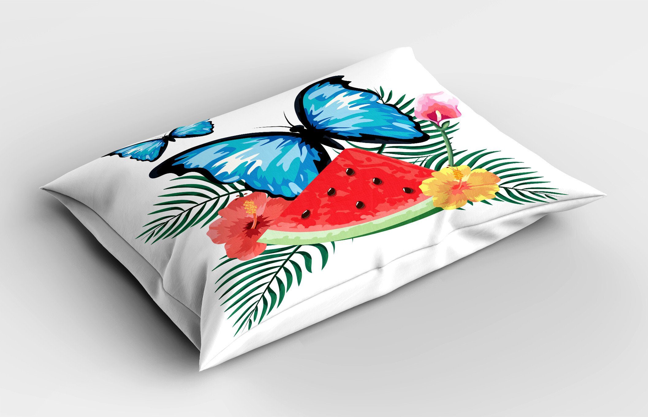 Size Cartoon-Stil Blumen Dekorativer Obst Kissenbezüge Insekten Kissenbezug, (1 Gedruckter King Standard Stück), Abakuhaus