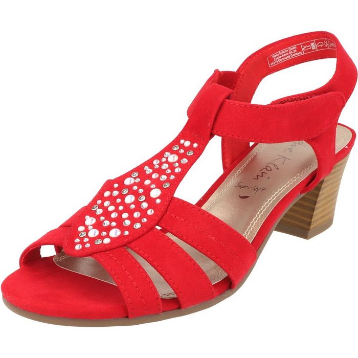 Jane Klain 282-239 Damen Sommer Schuhe Pumps mit Glitzersteine in Rot mit Klett Peeptoepumps