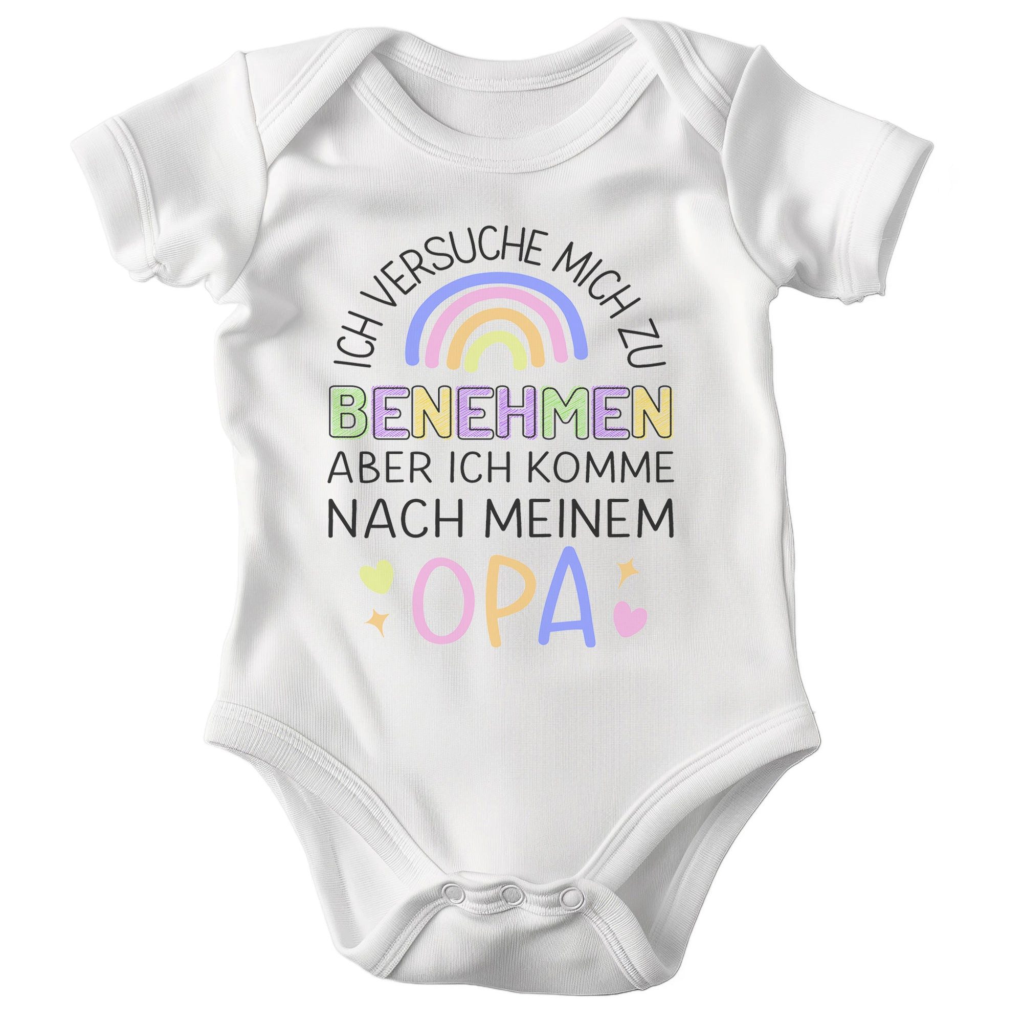 22Feels Kurzarmbody Bio Unisex Babybody Weiß Benehmen Opa Regenbogen Geschenk Taufe BIO-Baumwolle - In Deutschland Bedruckt - Niedlicher Print