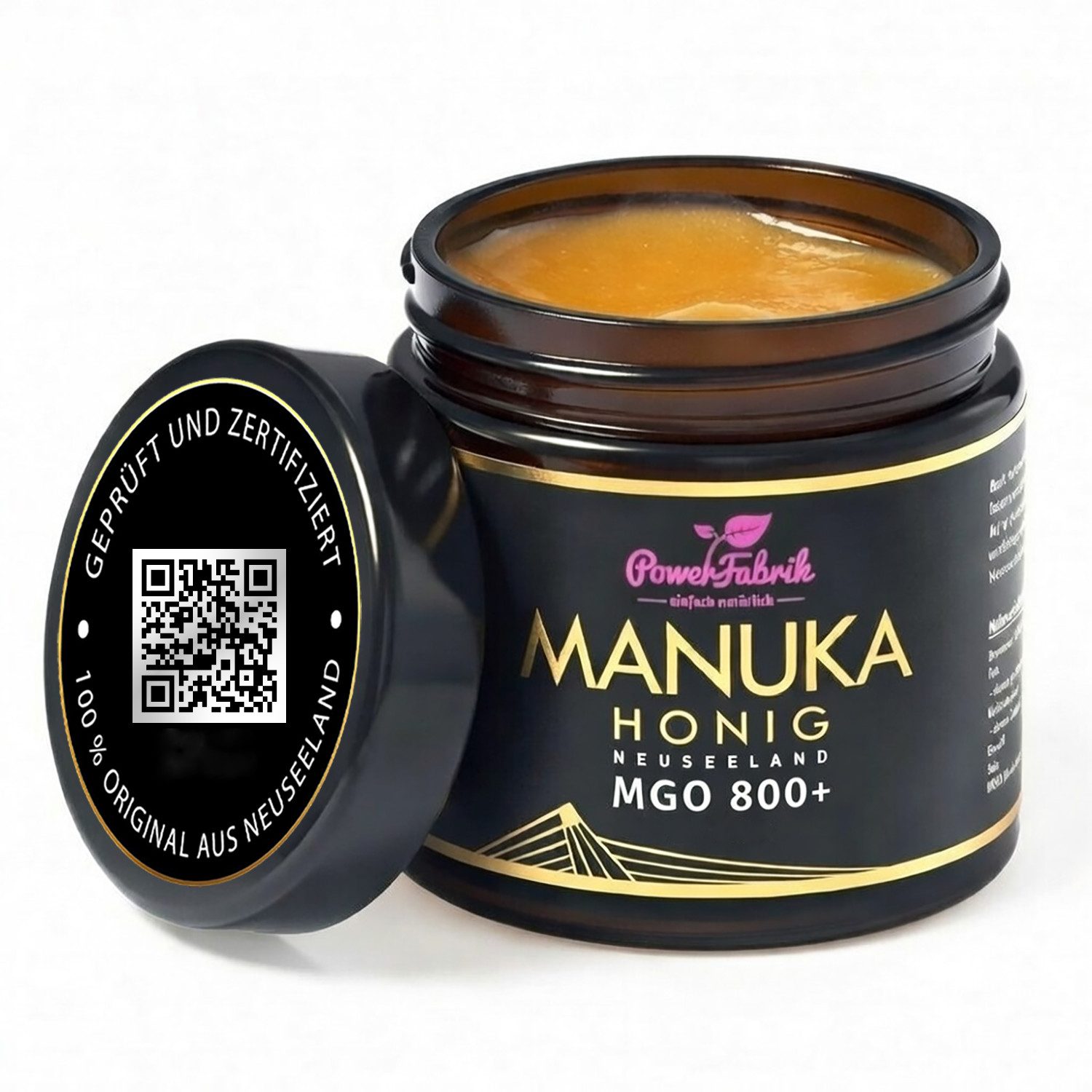 PowerFabrik Honig Manuka Honig MGO 800+, 500g, Original aus Neuseeland, im Glas, HALAL, 1 x