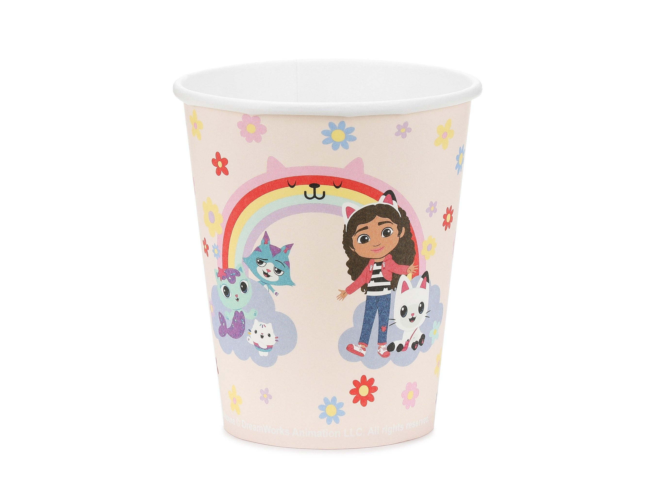 partydeco Becher, Papier, Pappbecher 250ml Gabby's Dollhouse Regenbogen 6er Set Creme