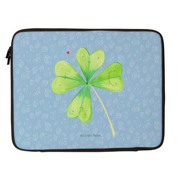 Mr. & Mrs. Panda Laptop-Hülle Kleeblatt - Blau Pastell - Geschenk, Blumen, Tasche, Sommer Deko, Neu