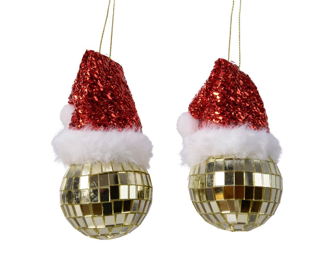 Kaemingk Christbaumschmuck, Christbaumschmuck Kunststoff Kugeln mit Mütze 5cm gold / rot - 2er Set