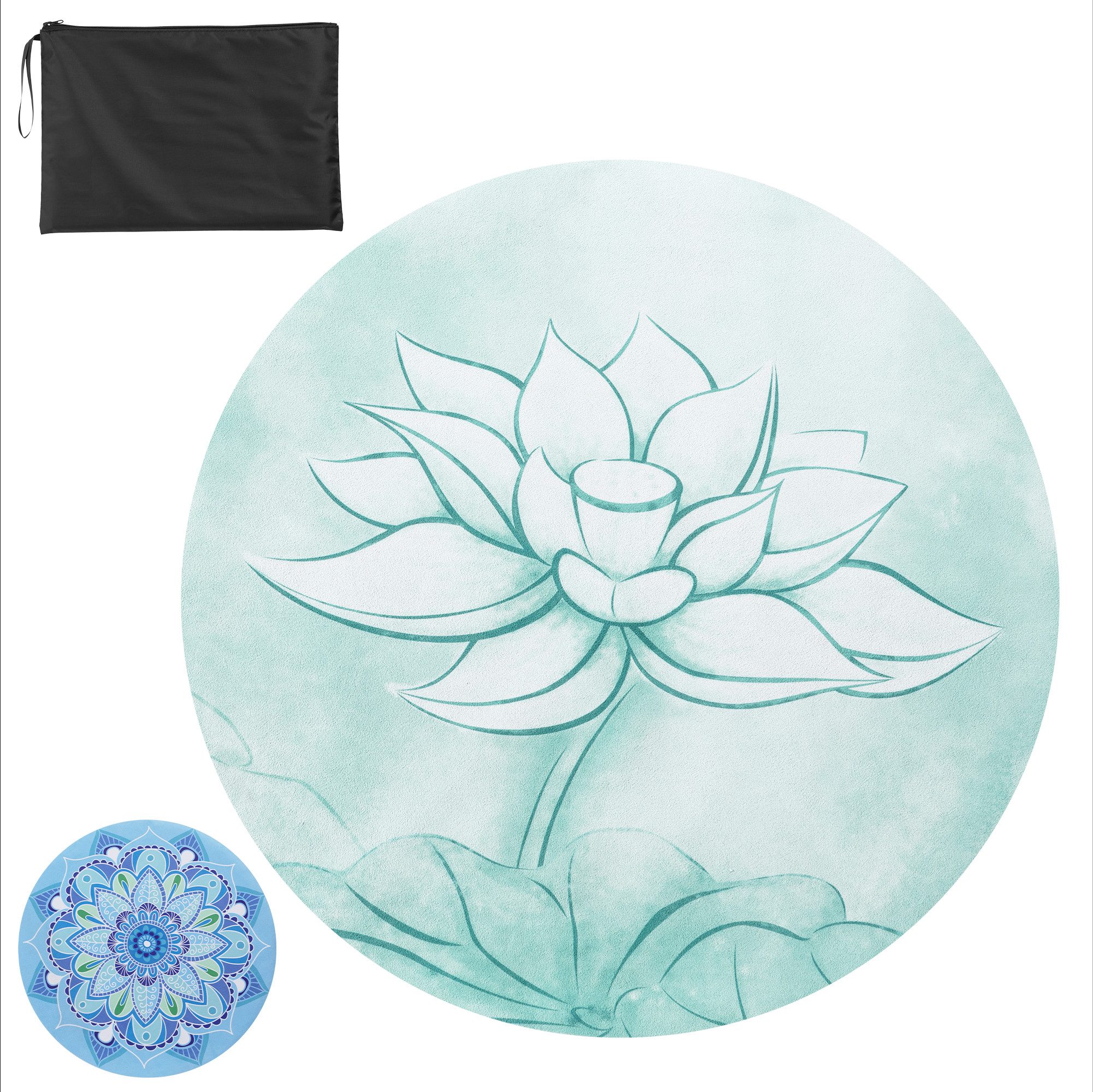 Navaris Fitnessmatte Yoga Matte Dünn - Meditationsmatte - Yogamatte Sportmatte - Rutschfest (1-St), Yoga Matte 60cm Durchmesser - Lotus Design - Fitnessmatte Unterlage