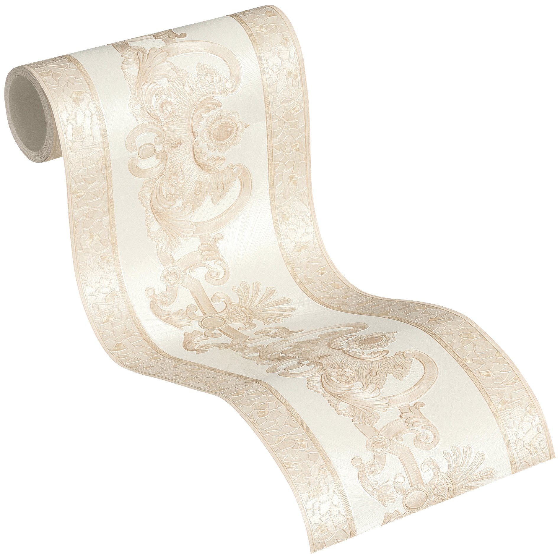 A.S. Création Bordüre Only Borders, leicht strukturiert, Barock, gemustert, ornamental, Tapete Bordüre Borte Wohnzimmer Schlafzimmer Küche Flur Design Optik