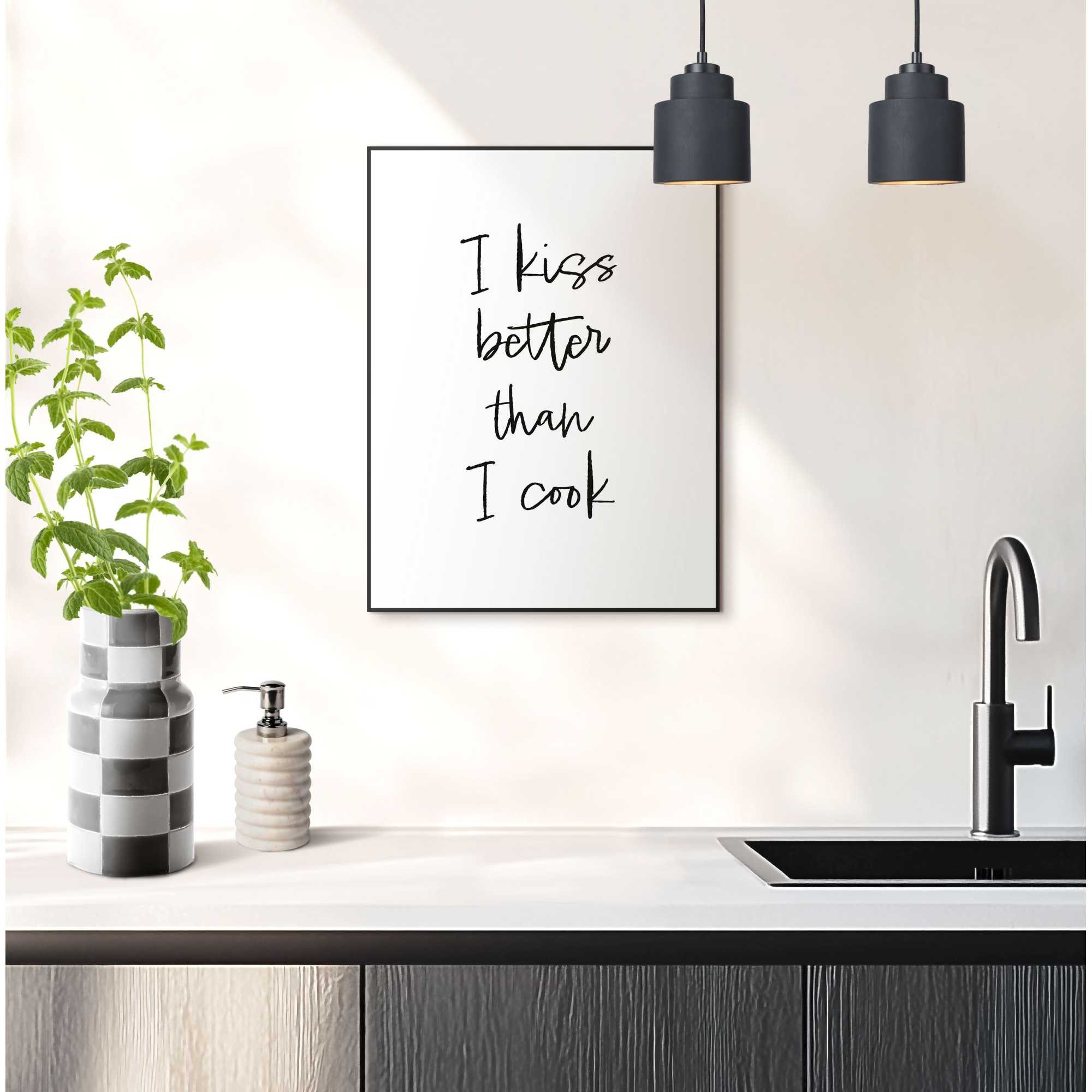 Reinders! Poster Cooking Kisses, Küche - Schwarz-Weiß - MDF - Sprüche - 30x günstig online kaufen