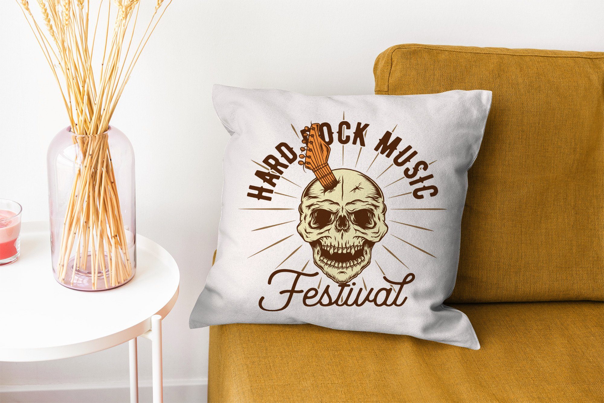 Vintage MuchoWow Sofakissen Zierkissen - mit Totenkopf Deko, Gitarre, Schlafzimmer, Füllung Wohzimmer, Dekokissen - für