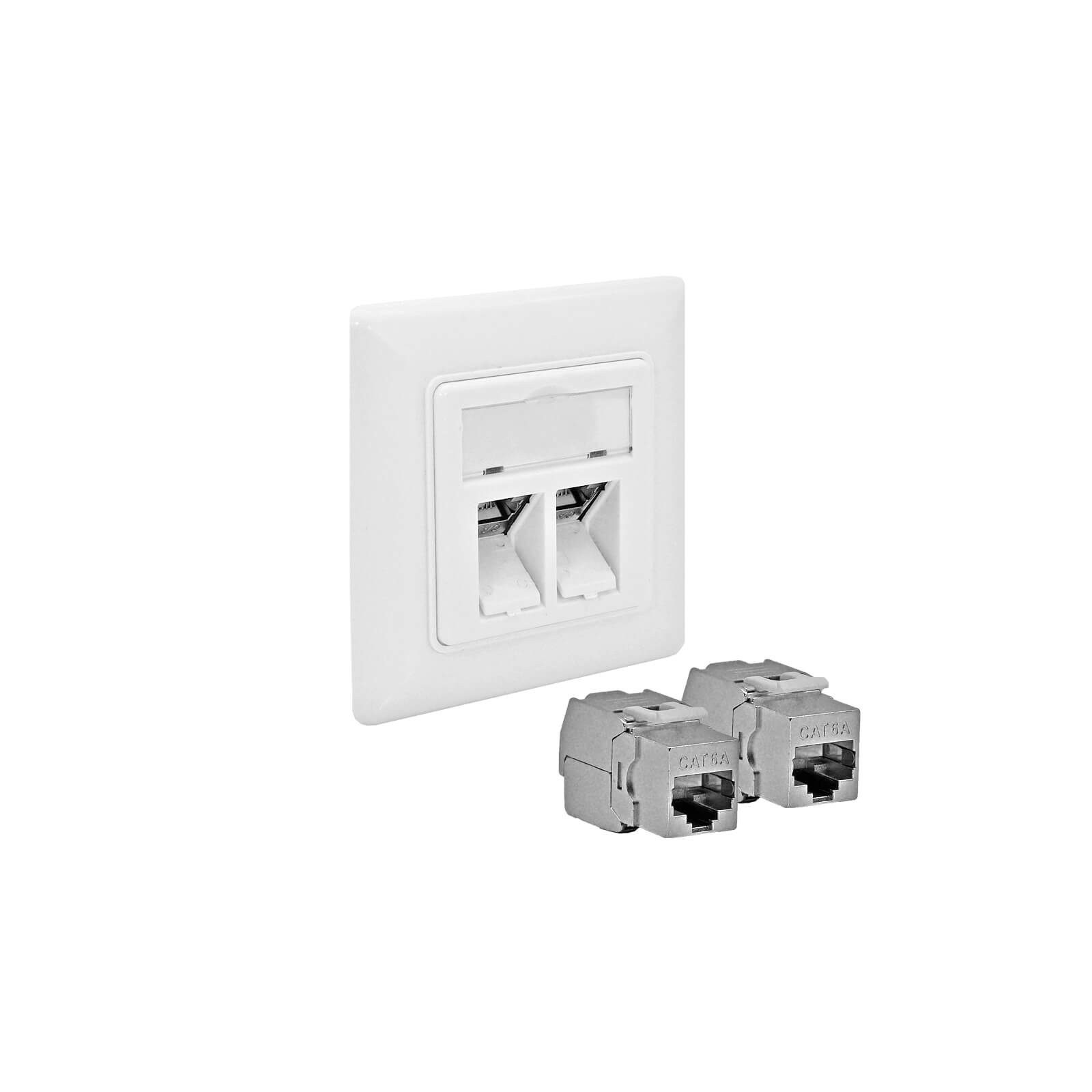 ProfiPatch ProfiPatch Cat.6A Netzwerkdose Unterputz 2-Port mit Keystone RJ45 10GB Netzwerk-Adapter
