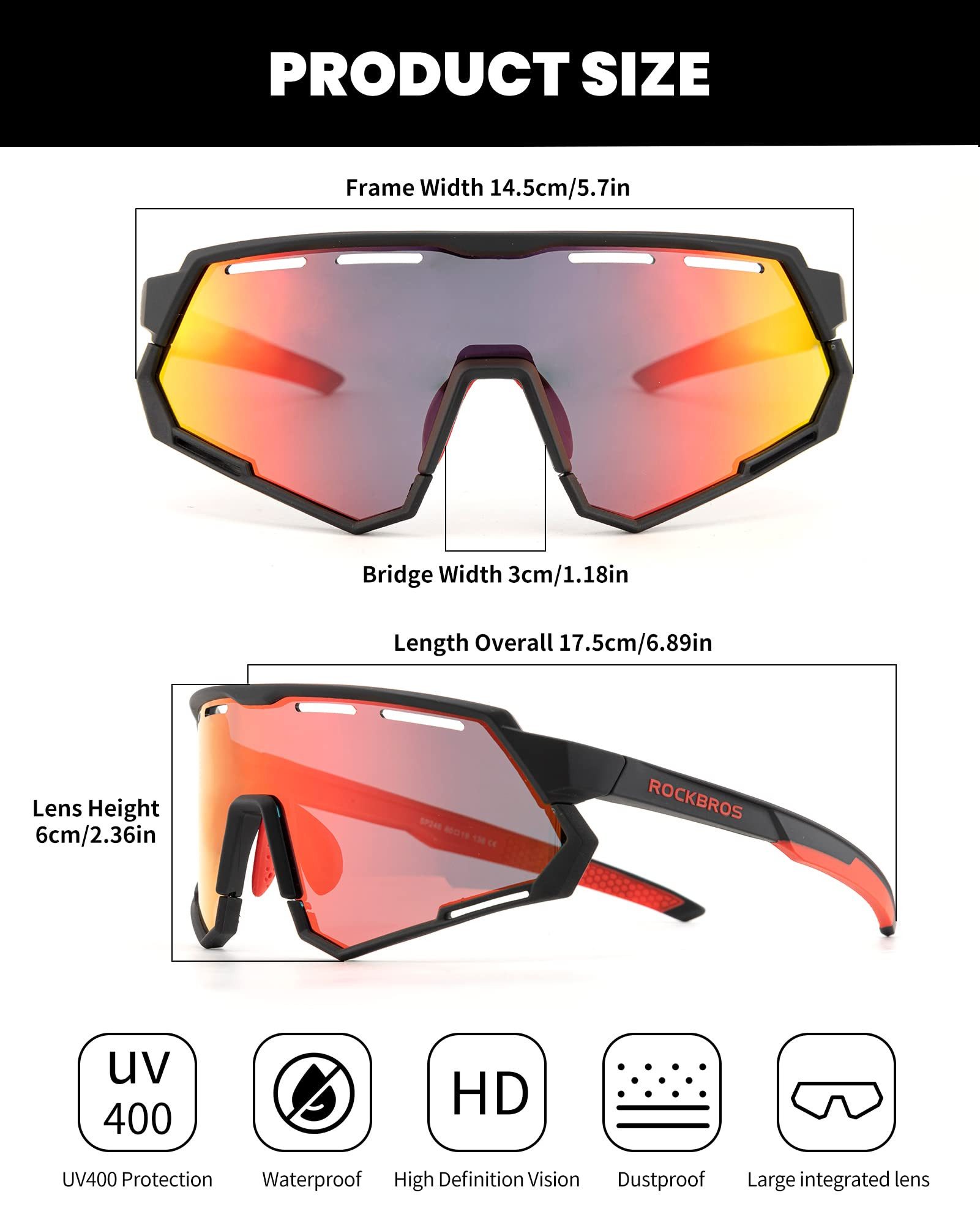 ROCKBROS Fahrradbrille Fahrradbrille 2 in 1 Sportbrille, (Sonnenbrille für Outdoor-Aktivitäten wie Radfahren Laufen Angeln Golf), Polarisierte/Photochrome Brill – Bild 5 von 5