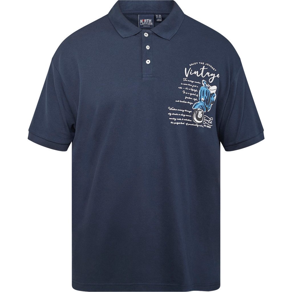 Print-Shirt Poloshirt in Herren Übergröße von North Latitude, blau