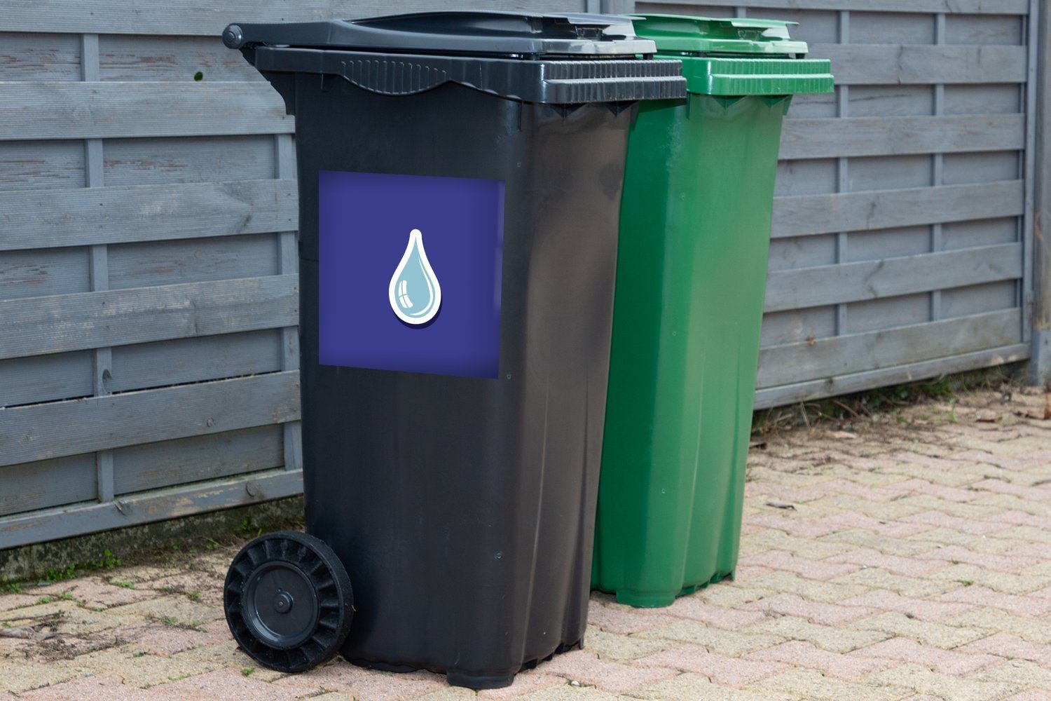 Illustration (1 Mülltonne, Eine Wassertropfens Mülleimer-aufkleber, Sticker, hellblauen MuchoWow Abfalbehälter St), eines Container, Wandsticker
