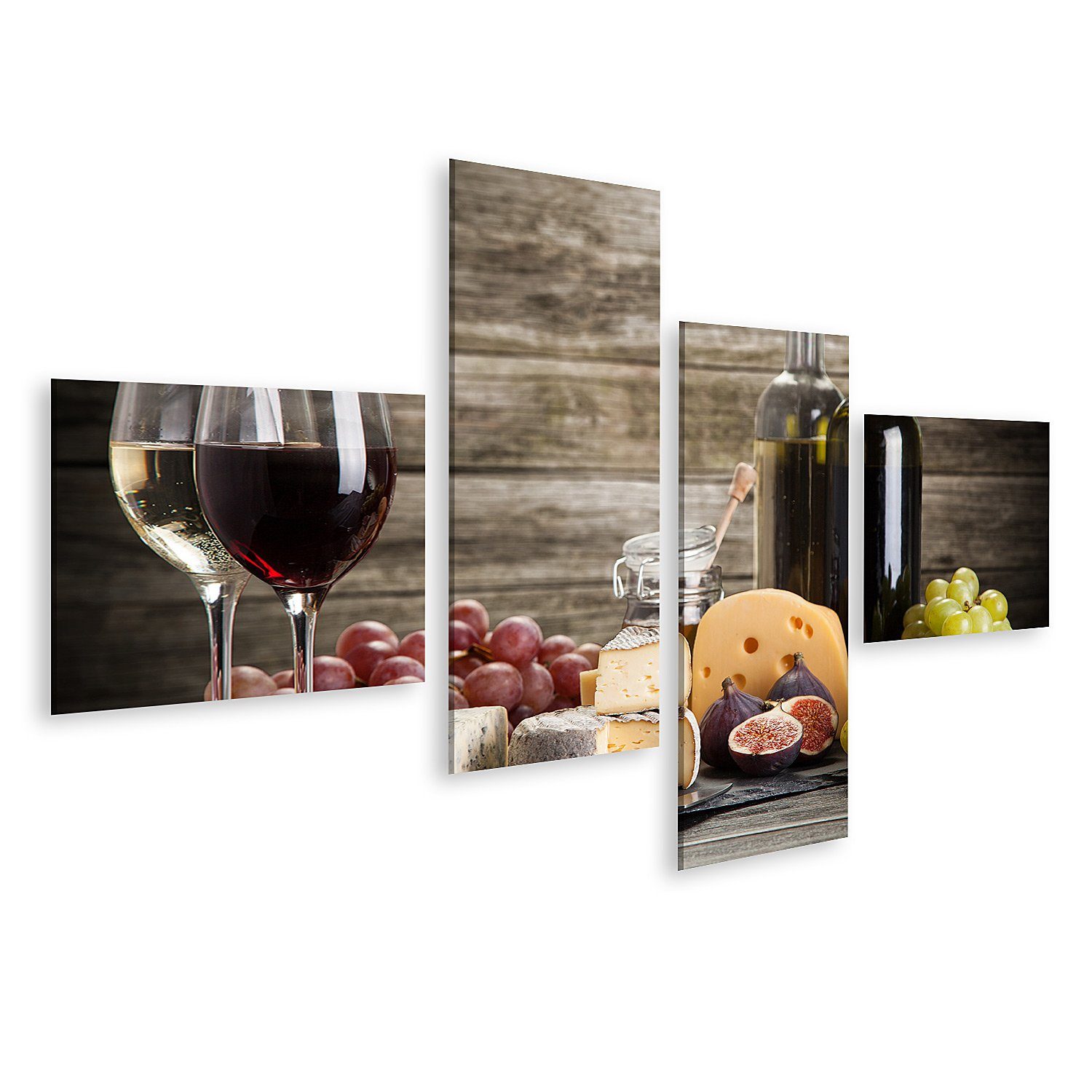 Leinwandbild Bild auf Leinwand Wein- und Käsestillleben Wandbild Poster Kunstdruck
