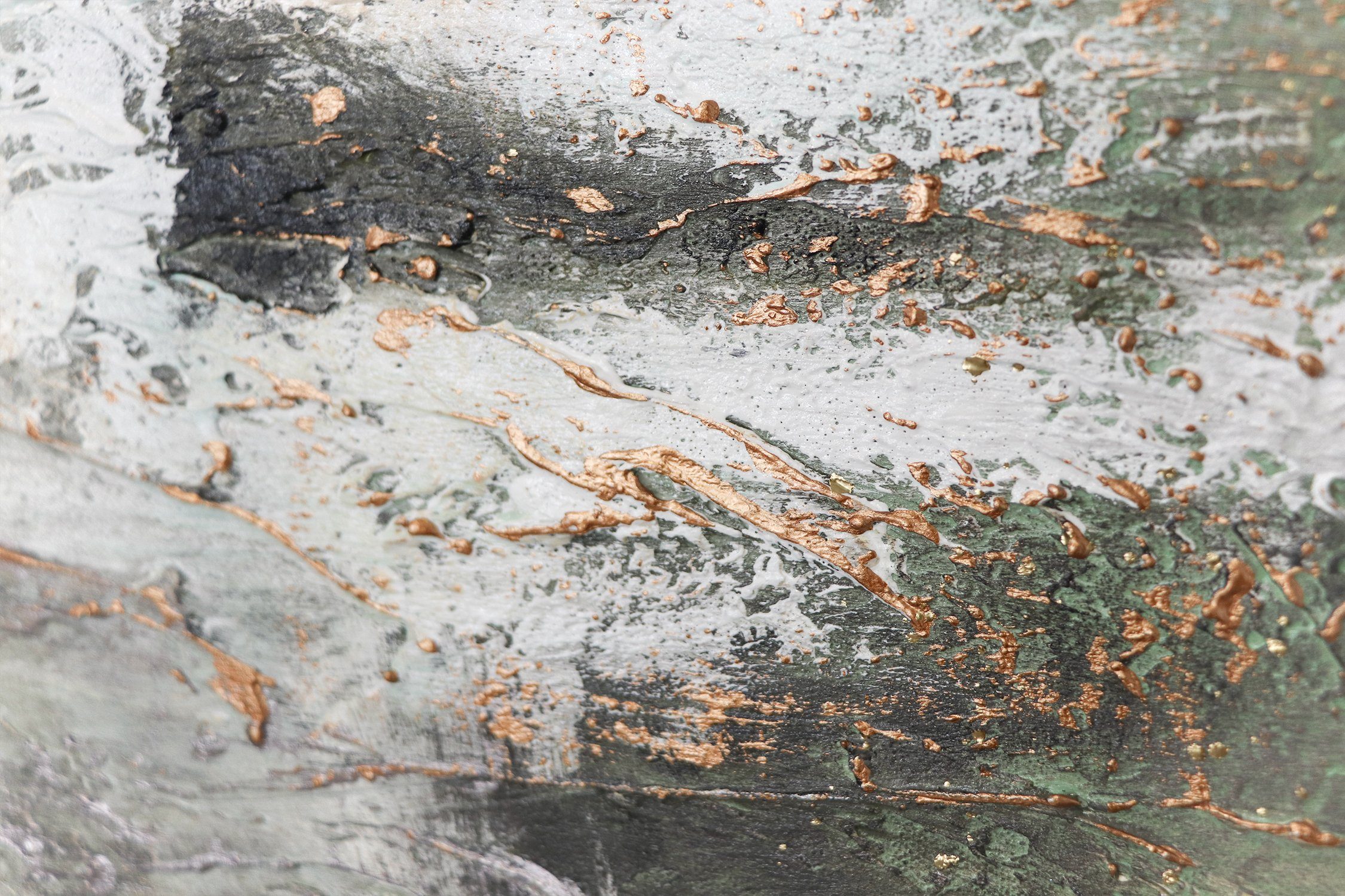 YS-Art Gemälde Ruhe vorm Sturm, Abstrakte Bilder, Abstraktes Leinwand Bild Handgemalt Grün Gold Weiß