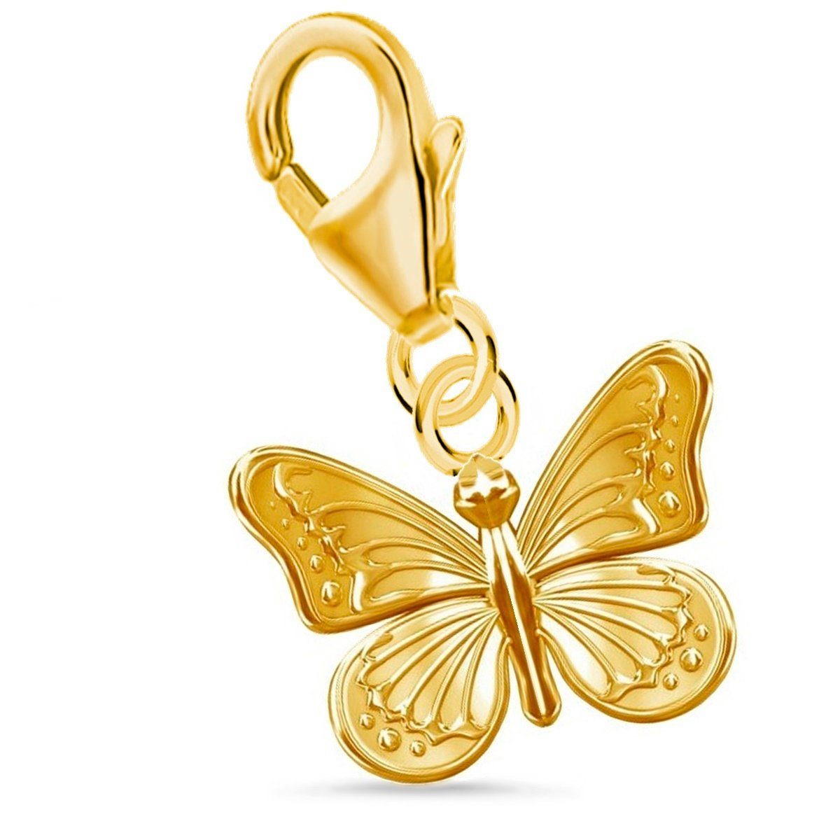 Goldene Hufeisen Charm-Einhänger Karabiner Charm Schmetterling 925 Silber Vergoldet (1 Stück, inkl. Schmuckbox), Gelbgold überzogen