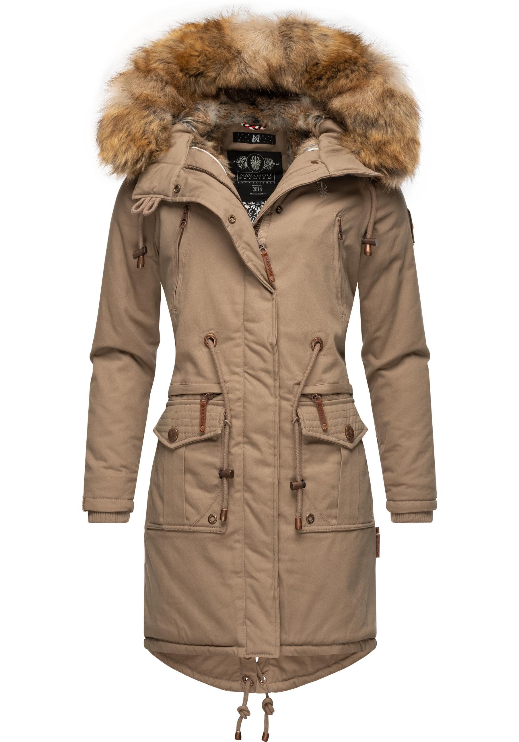 Navahoo stylischer Baumwollparka Kunstfell taupe Winter Wintermantel Rosinchen mit Damen