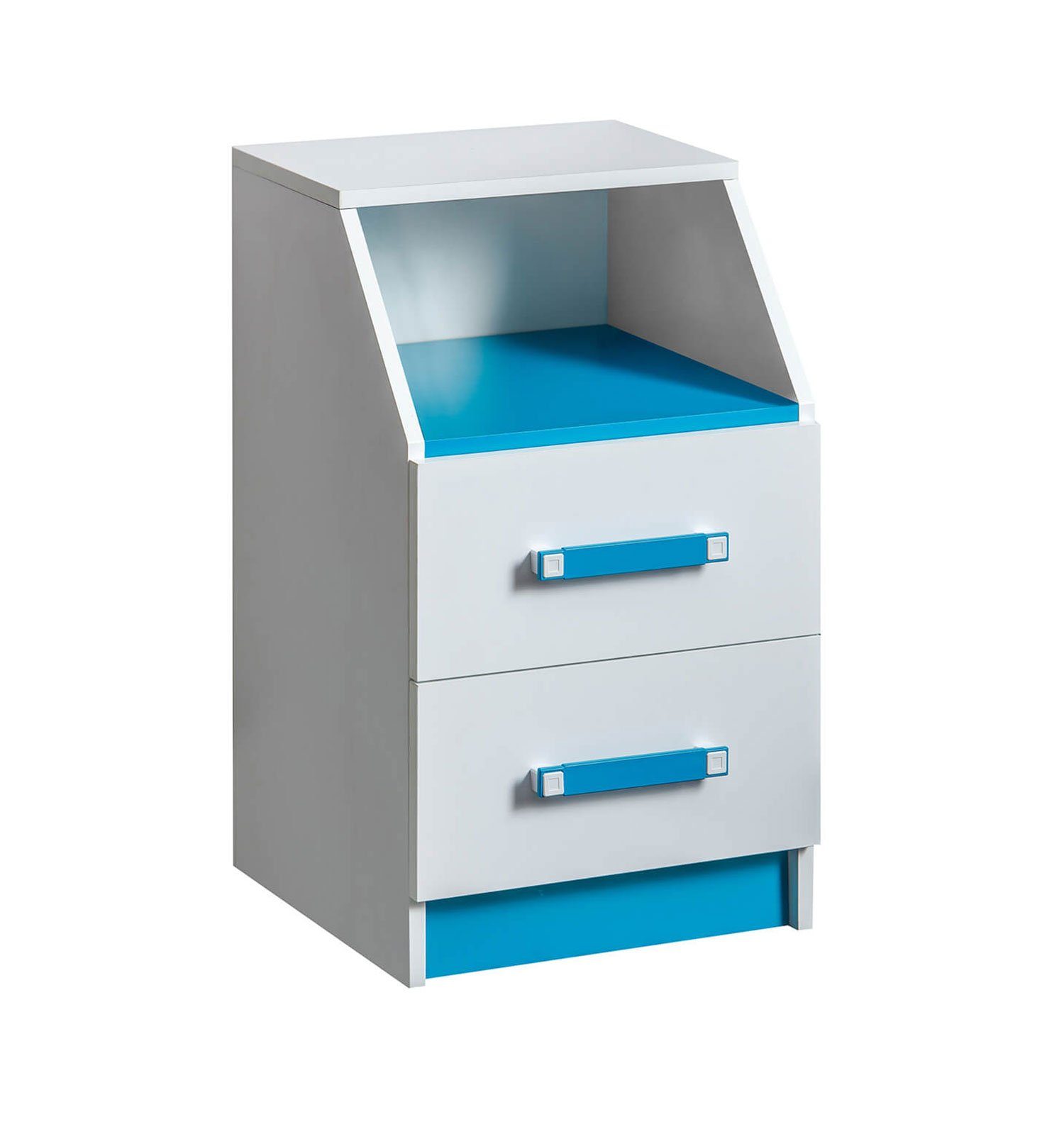 Feldmann-Wohnen Rollcontainer Trafiko, (mit dekorativen farblichen Absetzungen, 1 St., Farbapplikation wahlweise in blau, grau oder pink), 40cm weiß Farbapplikation wählbar mit 1 offenen Fach & 2 Schubladen