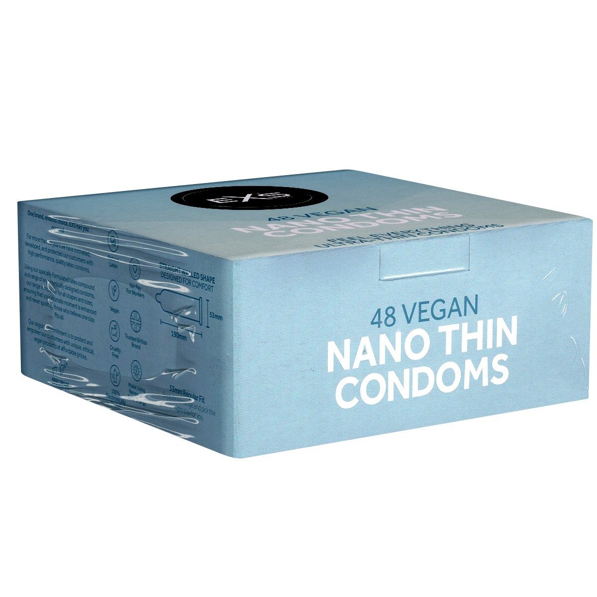 EXS Kondome Nano Thin - superdünne Kondome mit der dünnsten Wandstärke Packung mit, 48 St., extra dünne Kondome für echtes Gefühl, samtige Oberfläche, perfekte Wärme-Übertragung