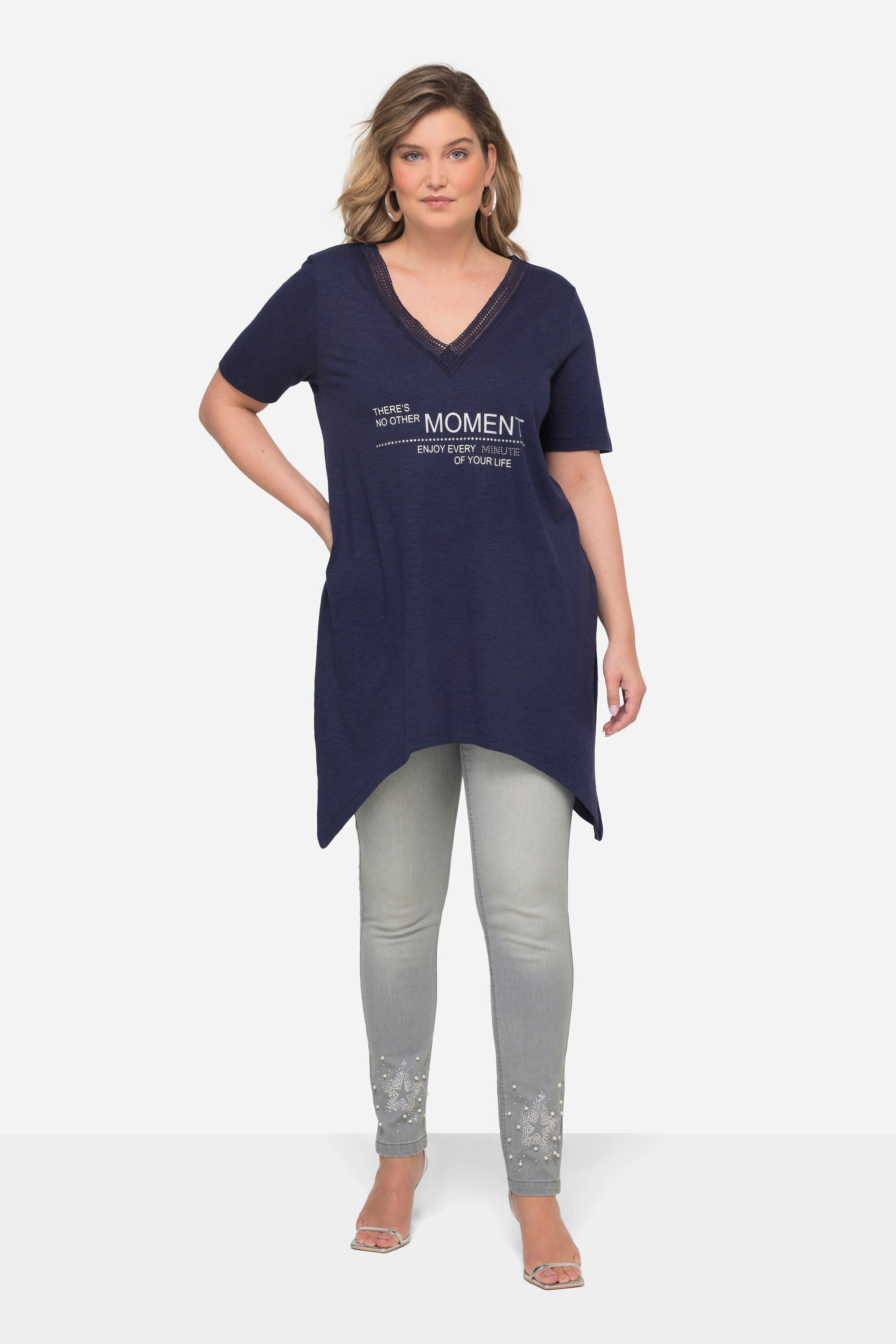 MIAMODA Longshirt T-Shirt Schrift-Motiv V-Ausschnitt Halbarm
