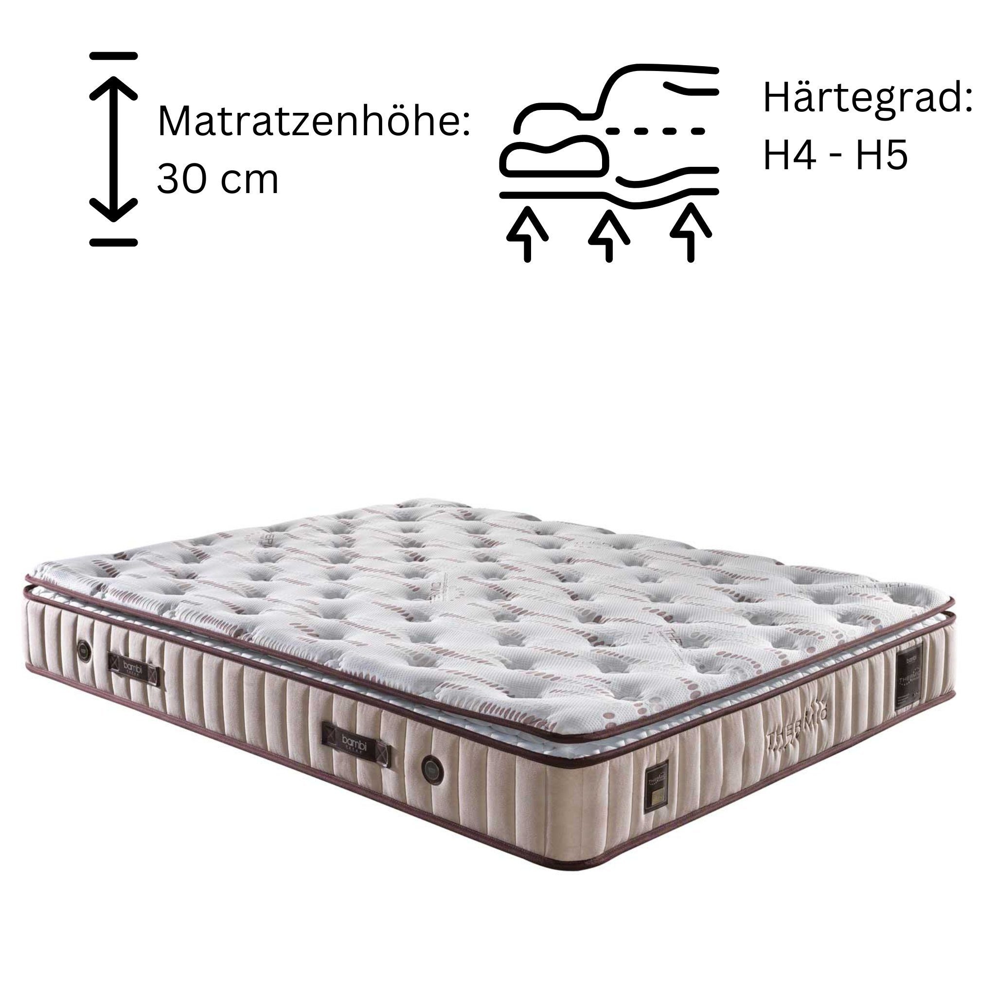 Taschenfederkernmatratze 8 Schichten mit Topper Matratze 90x200 - 180x200 Thermic Prime, Bambi, 30 cm hoch