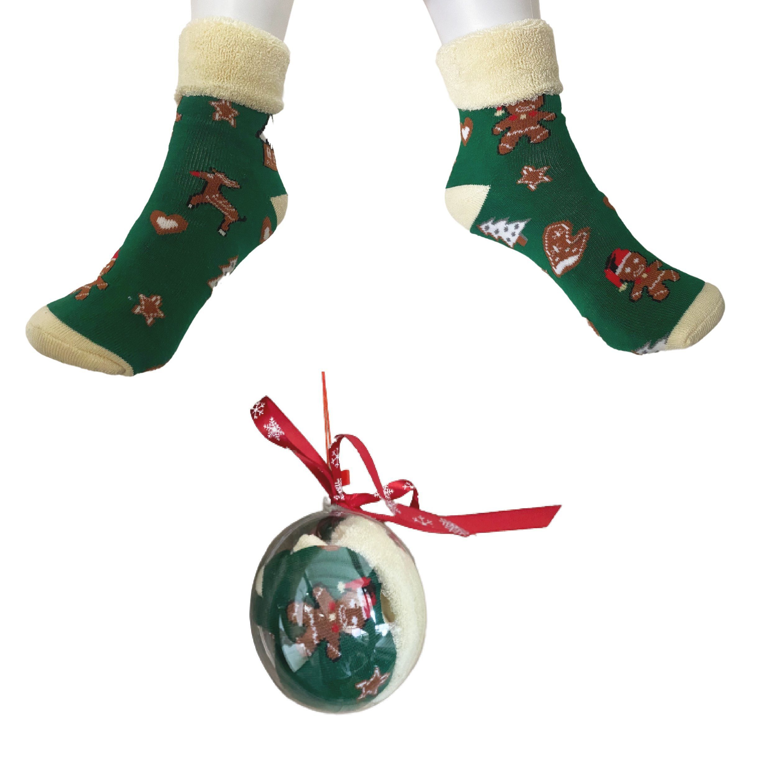 Rungassi Kuschelsocken Weihnachts Damen Socken in Weihnachts Kugel Gr. 36-41 Motiv: Motiv_4 Grün_Motiv_4