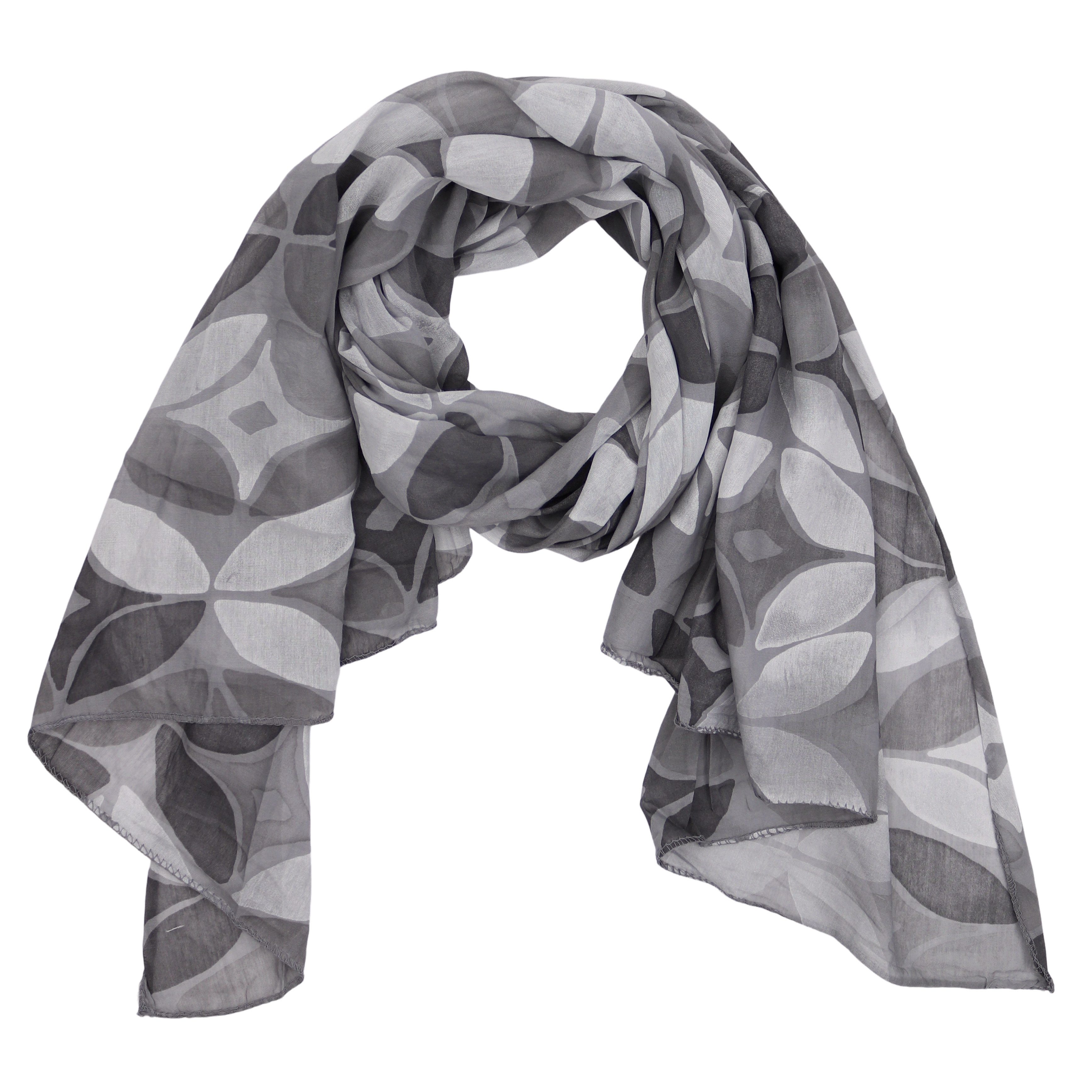 MIRROSI Modeschal Asymmetrischer Schal, Made in Italy 20% Seide 80% Baumwolle, (ca,177x77cm; Leicht und bequem; Kleeblatt Print, Neue Kollektion Herbst/Winter 2026), Damen Halstuch ideal für Frühling, Sommer und Herbst