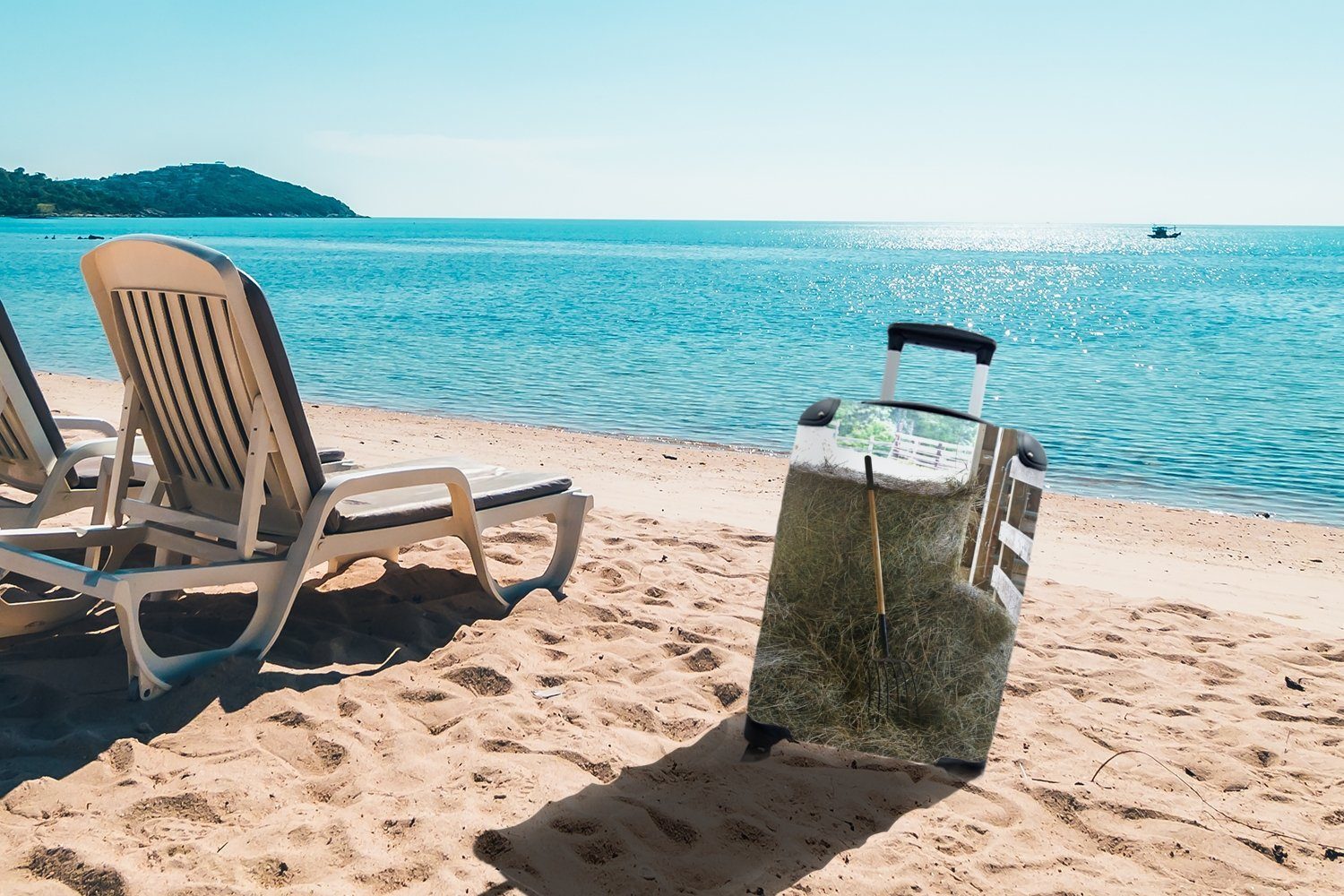 Rollen, Mistgabel Handgepäck mit Reisekoffer 4 Handgepäckkoffer Reisetasche in Heuhaufen, für MuchoWow Ferien, einem Trolley, rollen, Eine