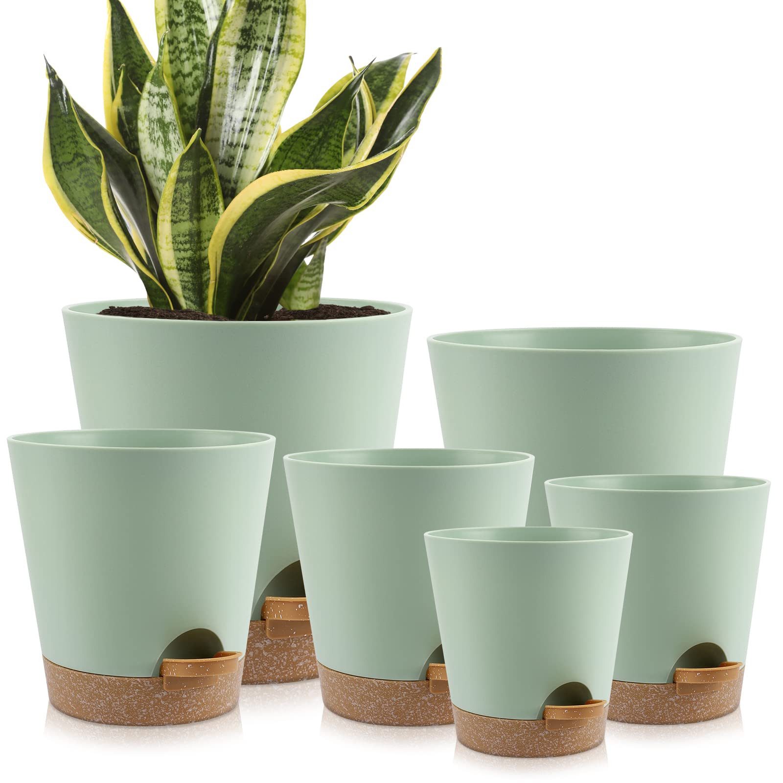 SURFOU Kräutertopf Blumentopf Selbstbewässerungstopf Pflanzentopf küche 6er-set Plantpot (6 Stück Selbstwässernder Kunststoff blumentopf Grün Automatischer Bewässerungs blumenkübel mit Baumwolldocht für Innen und Außen Wasserspeicher Pflanzgefäß für Balko