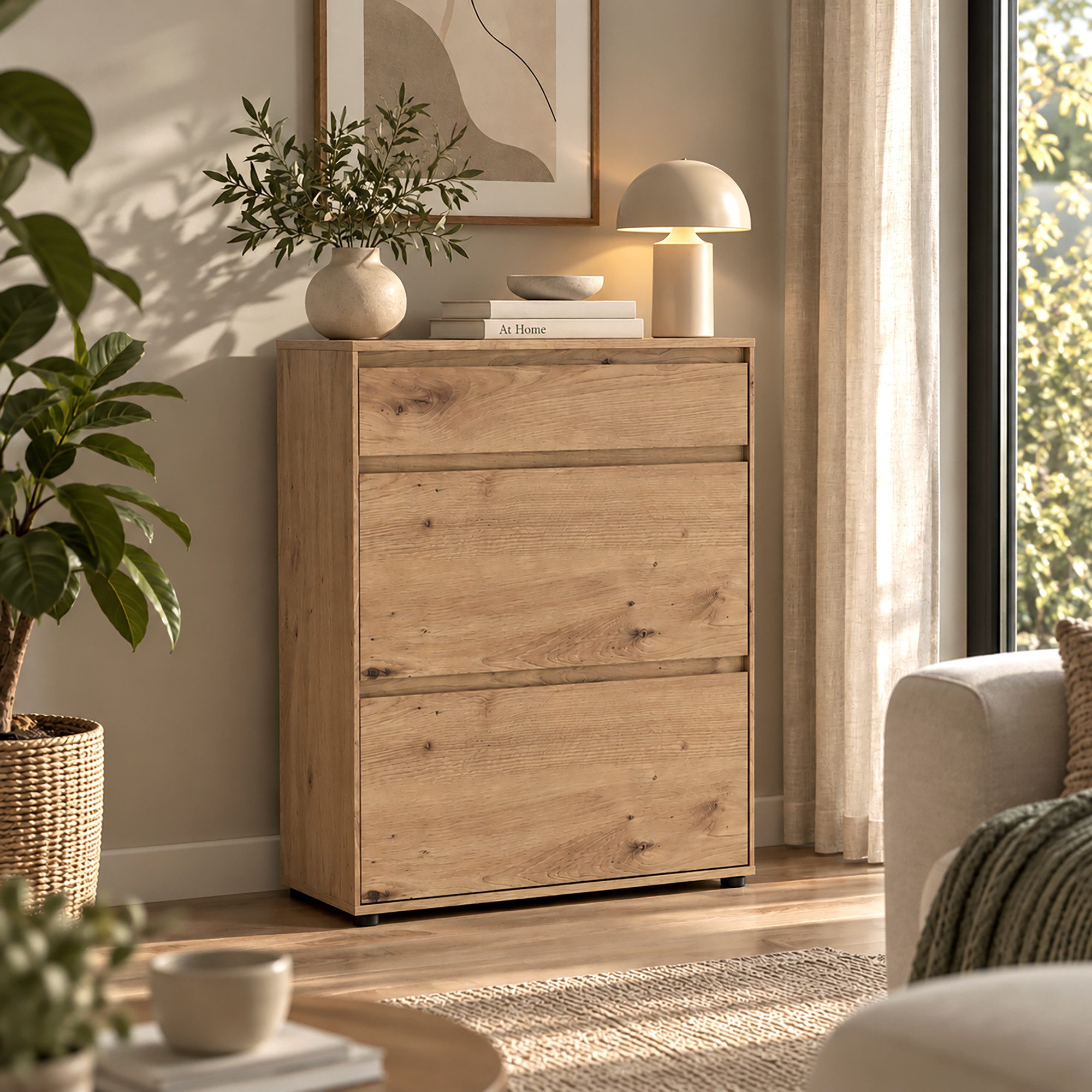 Lomadox Kommode ZOLLINO-129, in Eiche, 75 cm breit mit 2 Klappen & 1 Schublade