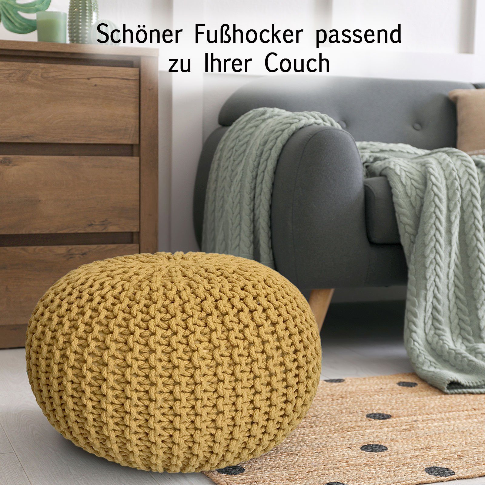 Casamia Pouf Pouf Ø 55 o. 45 cm Strickhocker Sitzpouf Bodenkissen für Innen Indoor