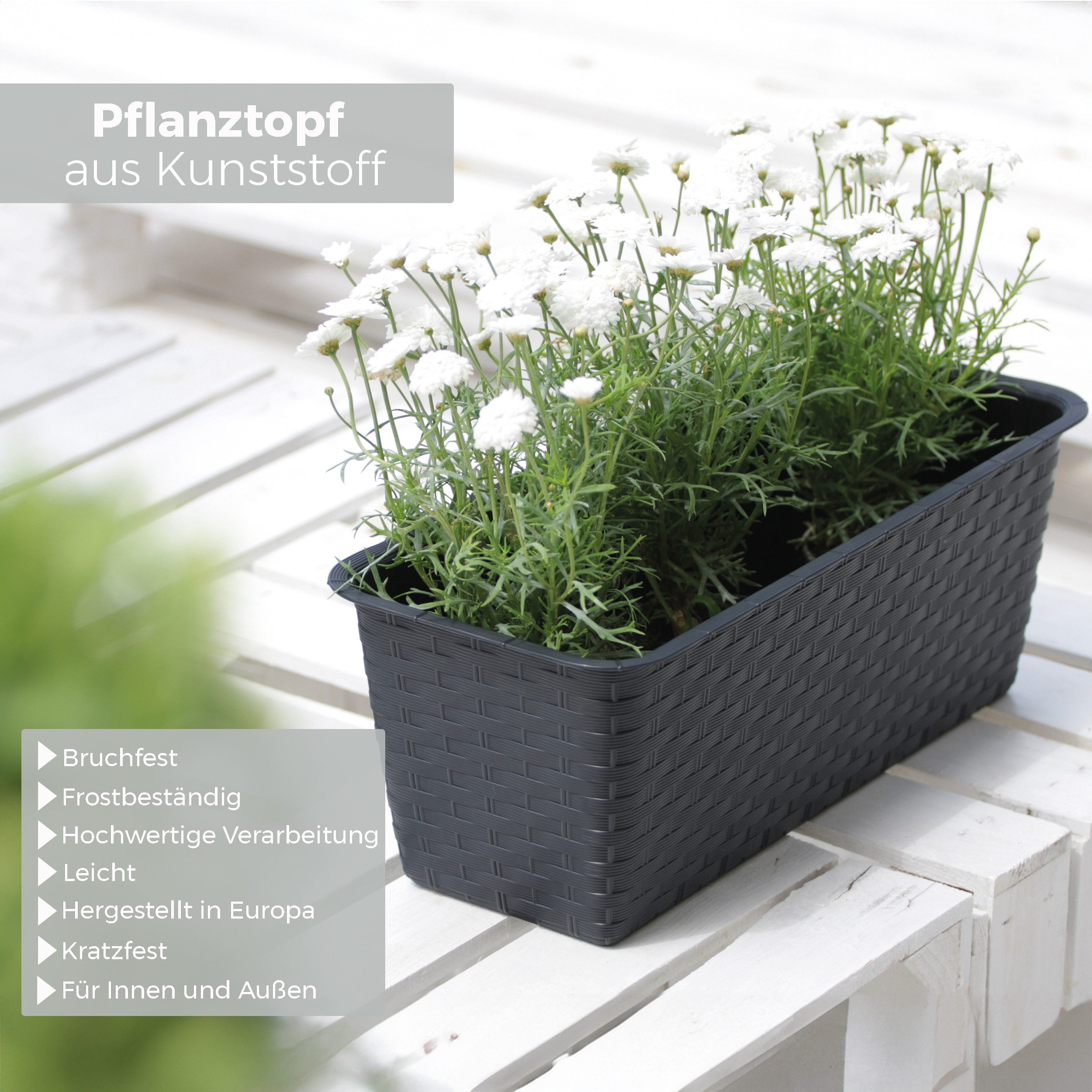 Annastore Balkonkasten Blumenkasten aus wetterfestem Kunststoff - Blumenkästen - Balkonkästen