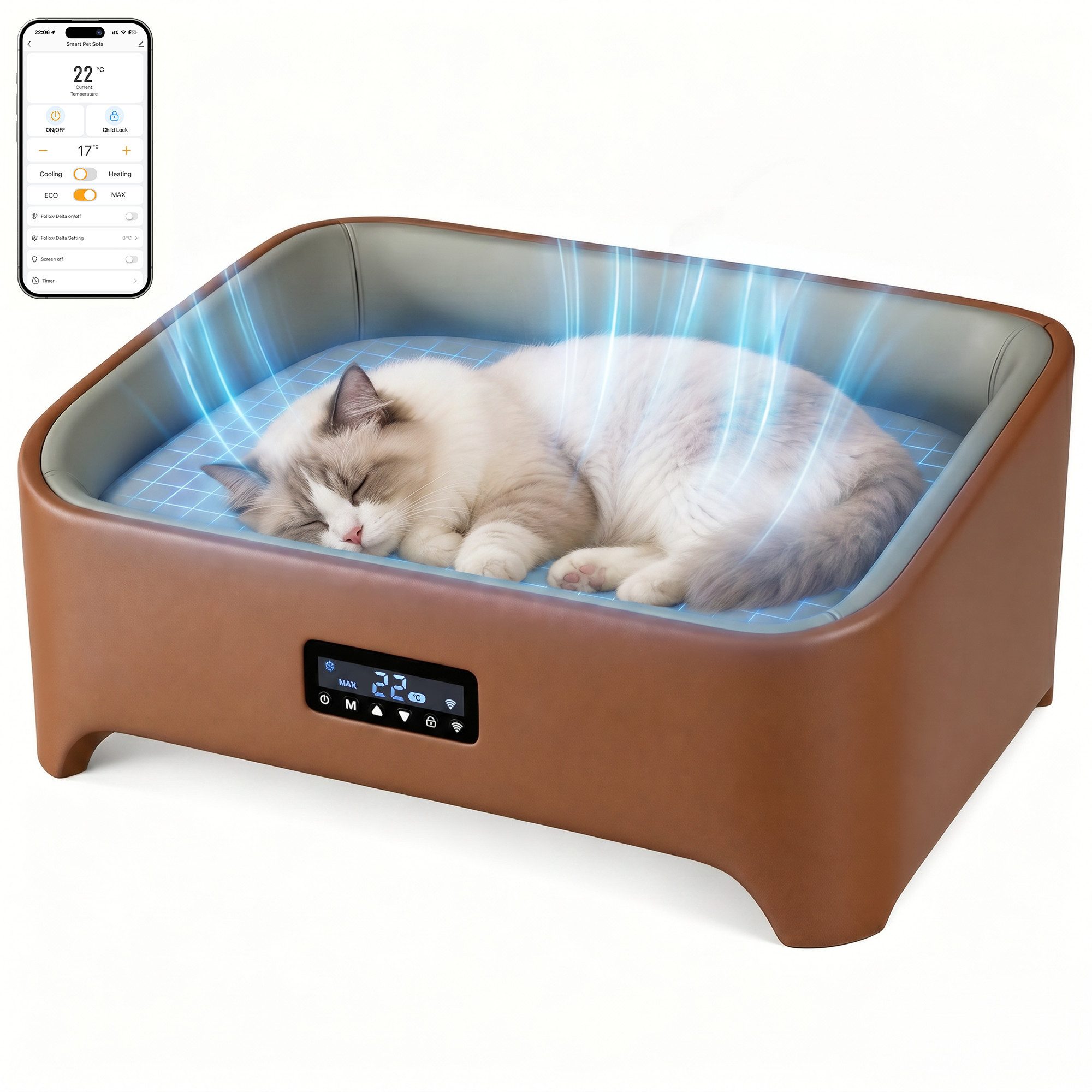 HOMALL Tierbett Intelligentes temperiertes Haustiersofa,Kühlmatte Katze,App-Steuerung, PP-basiertes kratzfestes Kunstleder, schmutz- und spritzwasserfest, leicht abwischbar, Temperatur 16-38°C,kratzfest & wasserabweisend