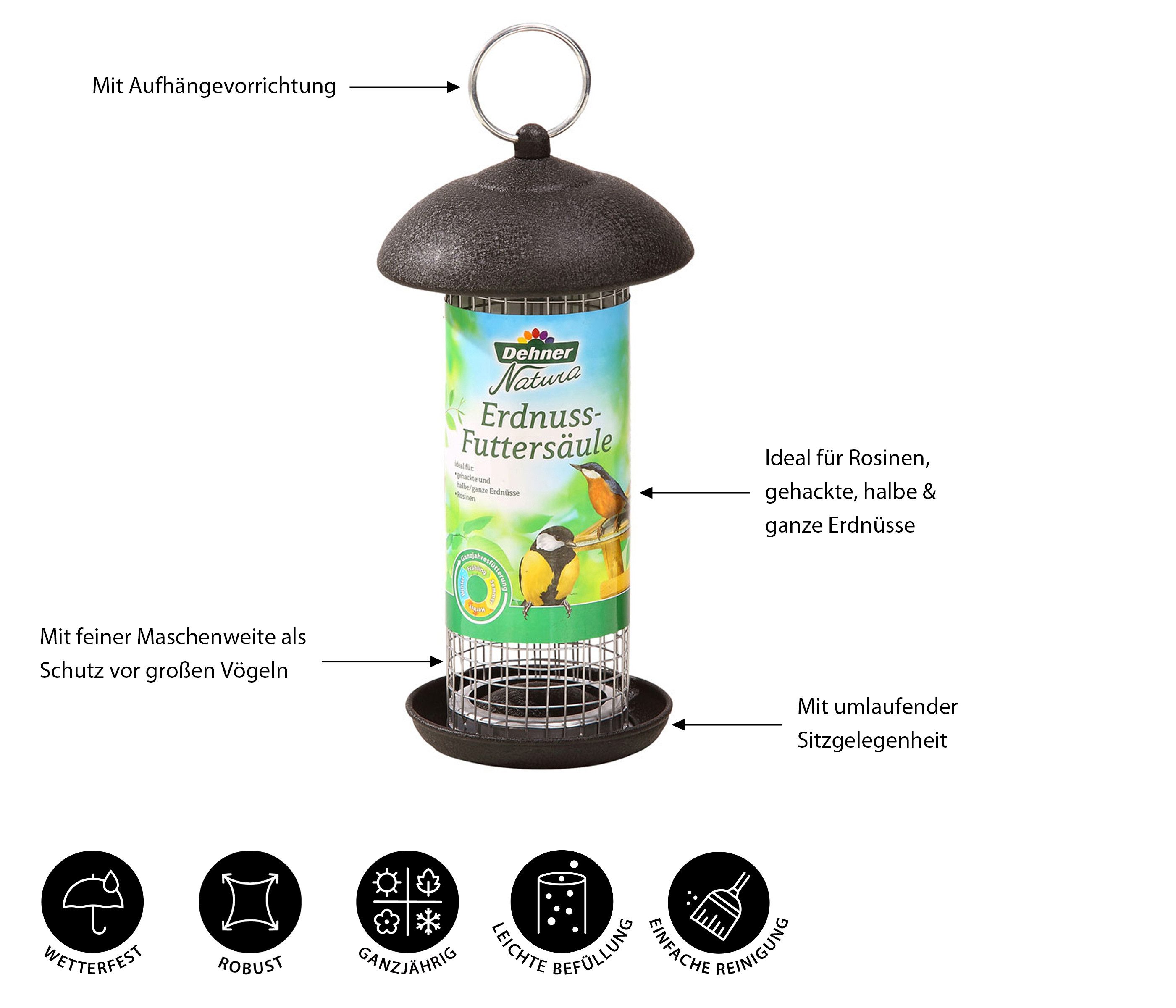 Dehner Vogelhaus Natura Futtersäule für Wildvögel, 20 x 13 x 13 cm