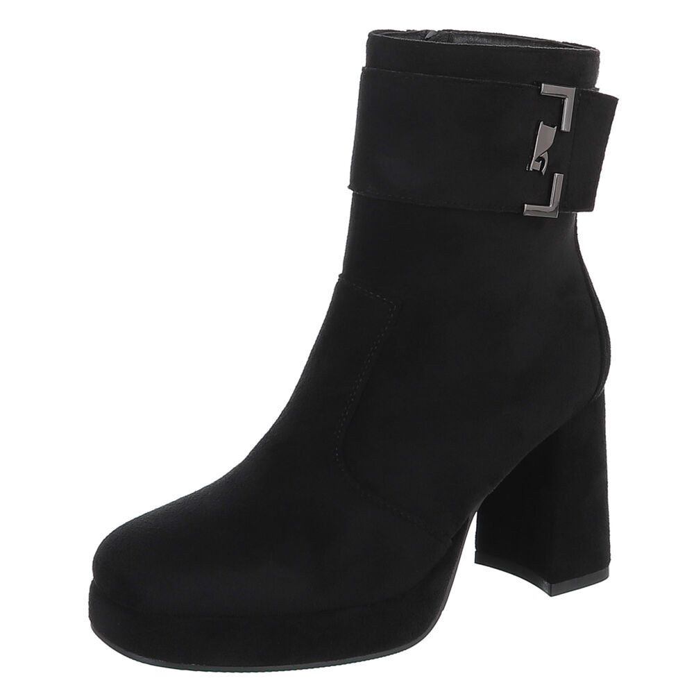Ital-Design Damen Stiefelette mit Blockabsatz und Schnalle High-Heel-Stiefelette (92799584) Blockabsatz Stiefeletten in Schwarz
