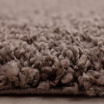 Teppich Unicolor - Einfarbig, Teppium, Rund, Höhe: 30 mm, Teppich Wohnzimmer Shaggy Einfarbig Taupe Modern Flauschig Weiche