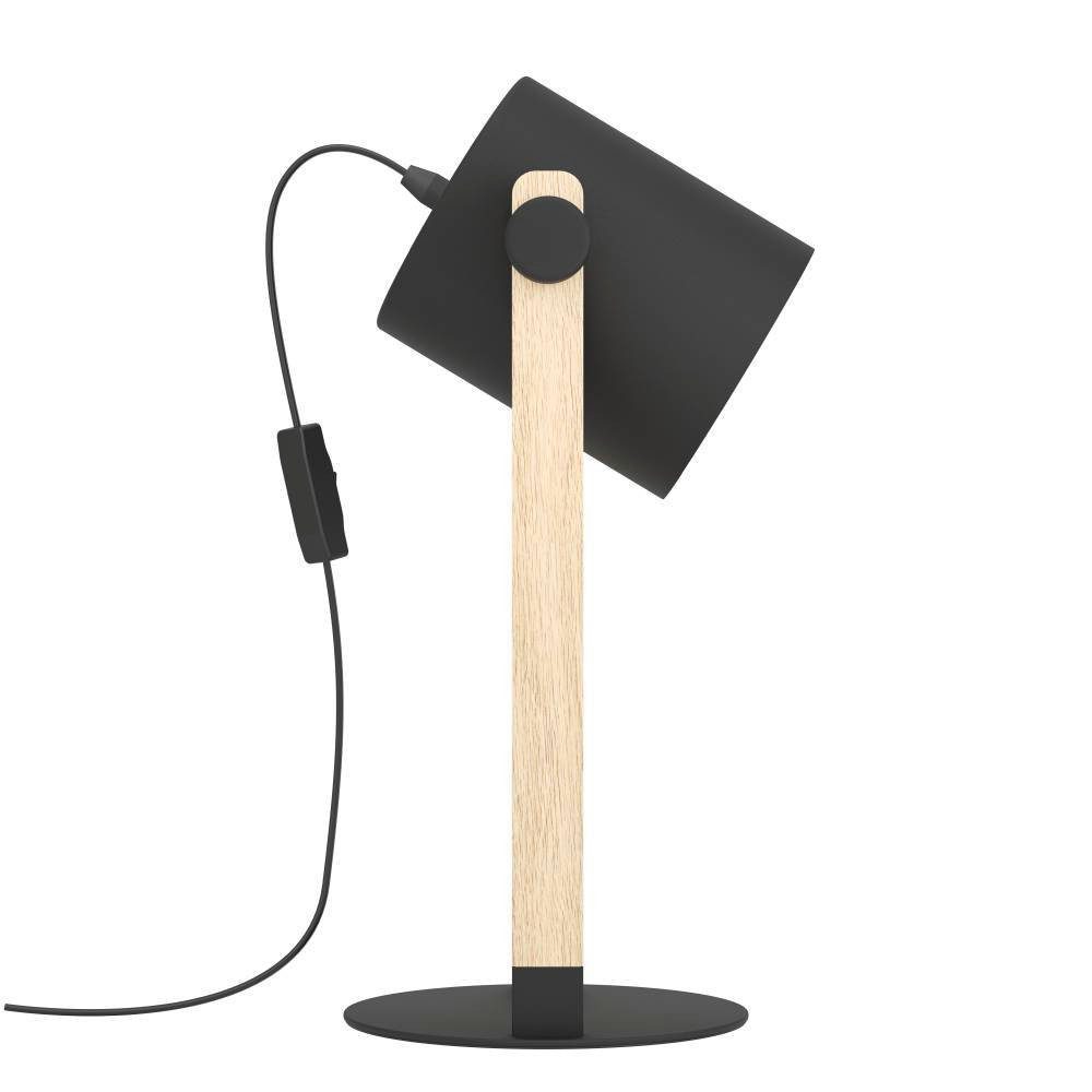 EGLO Tischleuchte HORNWOOD Tischlampe, Nachttischlampe, Retro, Industrial, Stahl, Holz, ohne Leuchtmittel, Wohnzimmer, Esszimmer, Schlafzimmer, 1flammig, schwarz, braun, 42x18cm