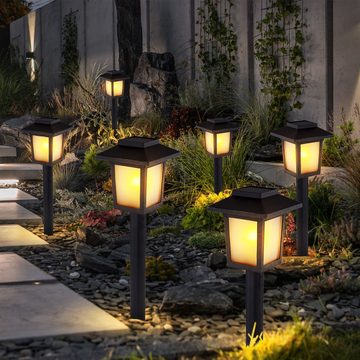 Globo LED Gartenleuchte, LED-Leuchtmittel fest verbaut, 6x LED Solar Steck Leuchten Garten Weg Retro Feuereffekt Außen
