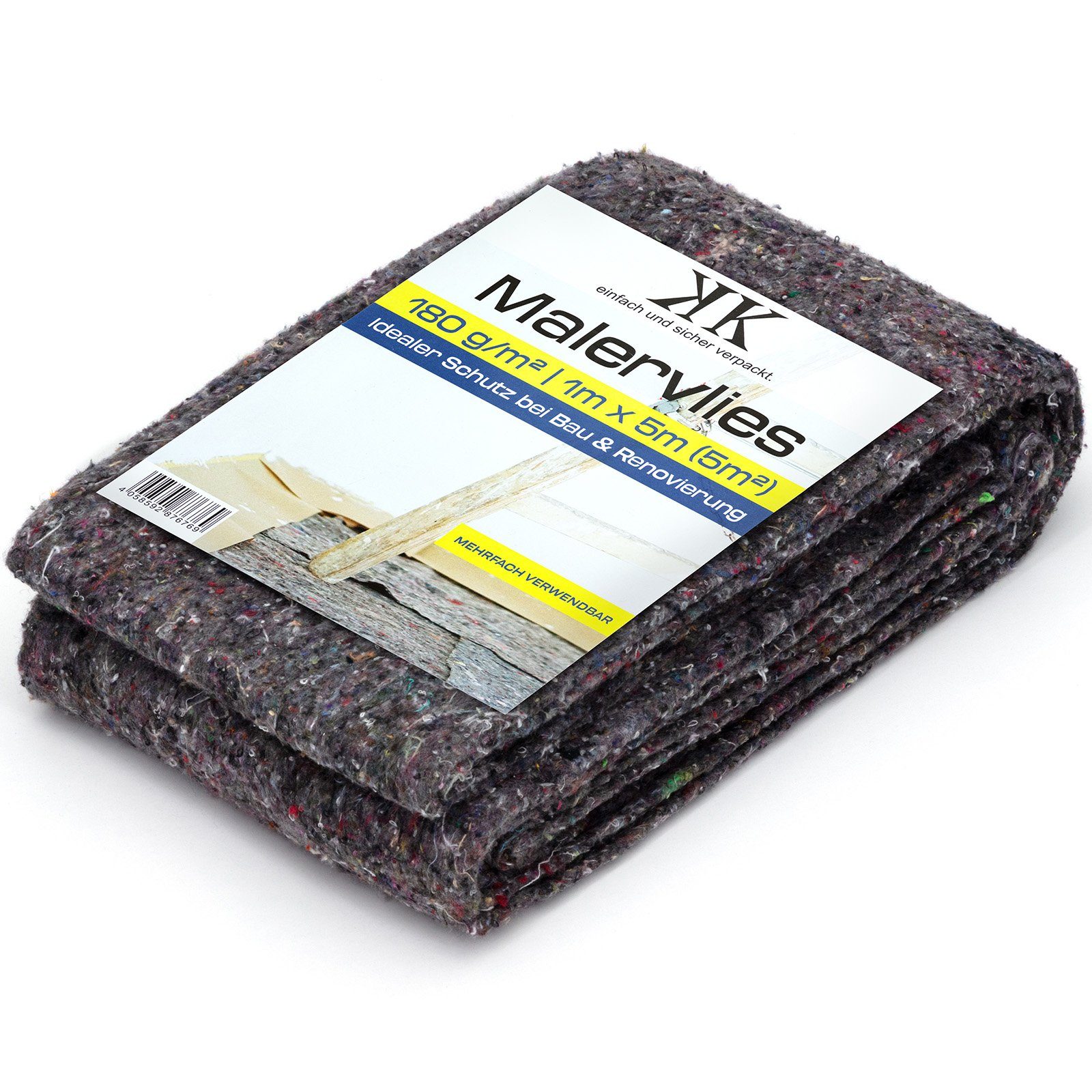 KK Verpackungen Abdeckfolie, Malervlies Abdeckvlies Grau 1 m x 5 m PE-Folie 180 g/m²