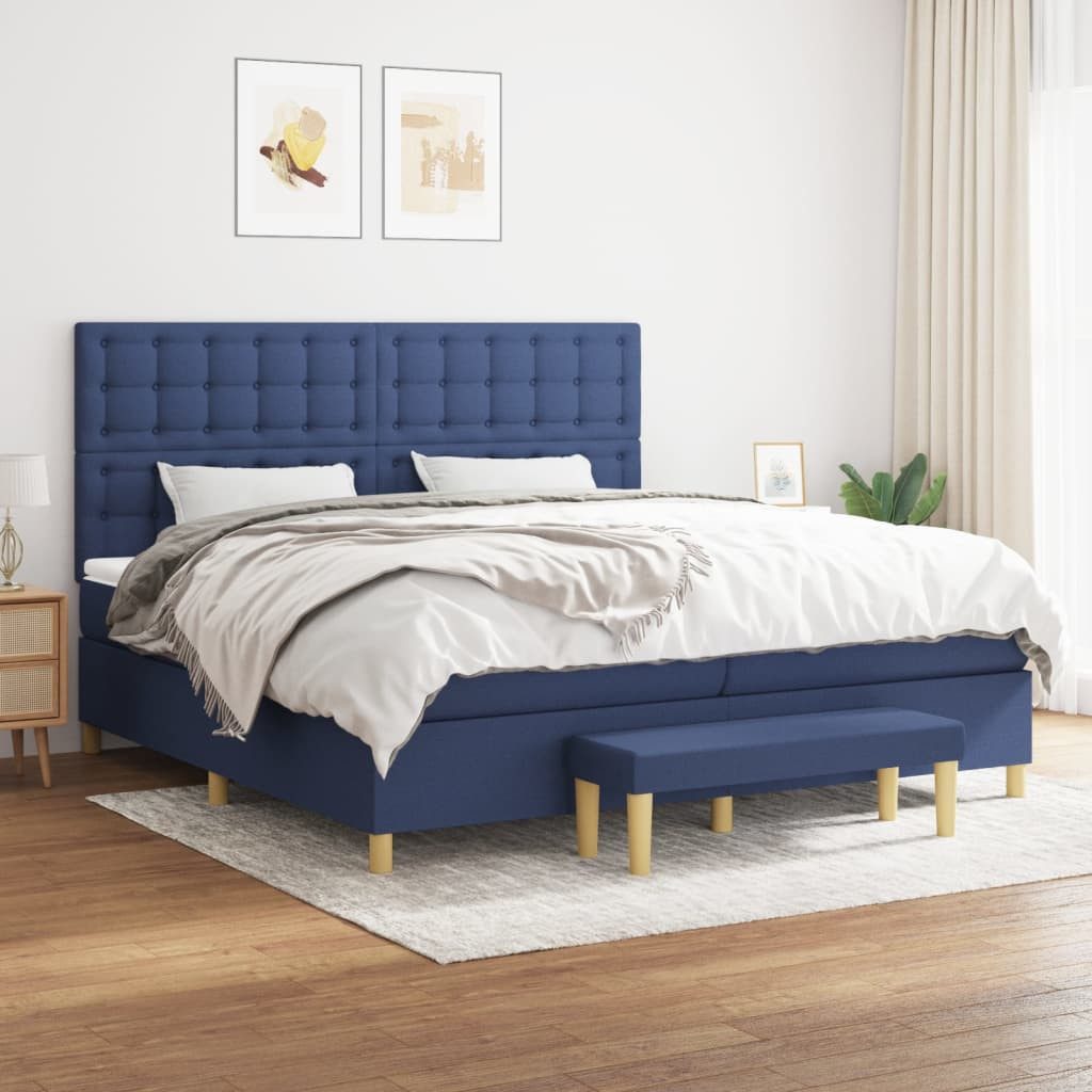 vidaXL Boxspringbett Boxspringbett mit Matratze Blau 200x200 cm Stoff Bett günstig online kaufen