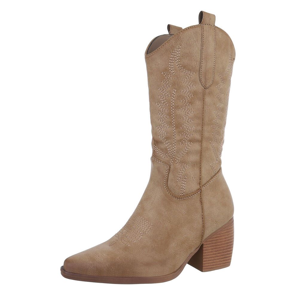 Ital-Design Damen Cowboyboots Western Westernstiefel (87379010) Blockabsatz Stiefel in Hellbraun