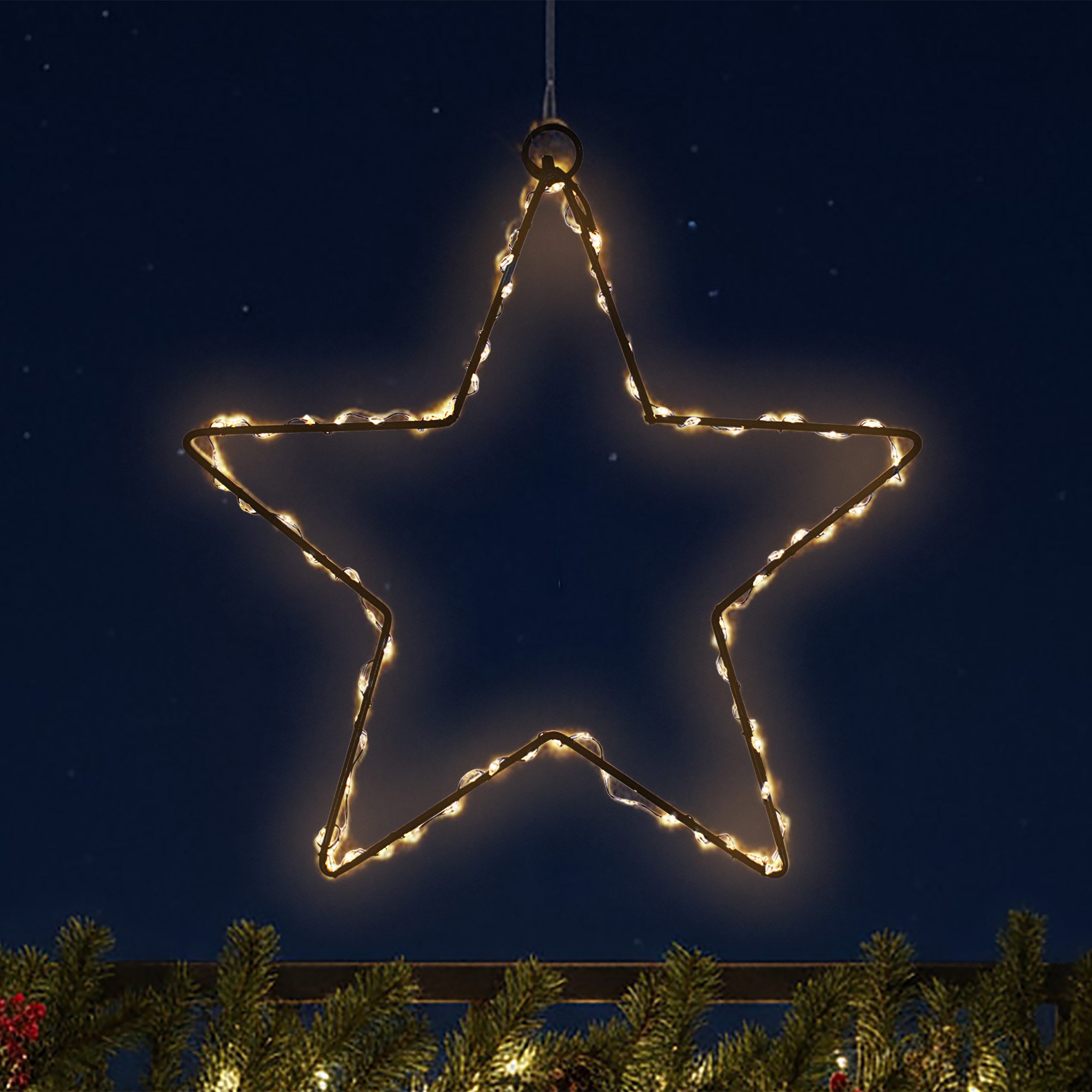 Spetebo LED-Dekofigur Metall Leuchtstern schwarz zum Hängen für Außen (Anzahl, 1 St., Stück), mit Timer